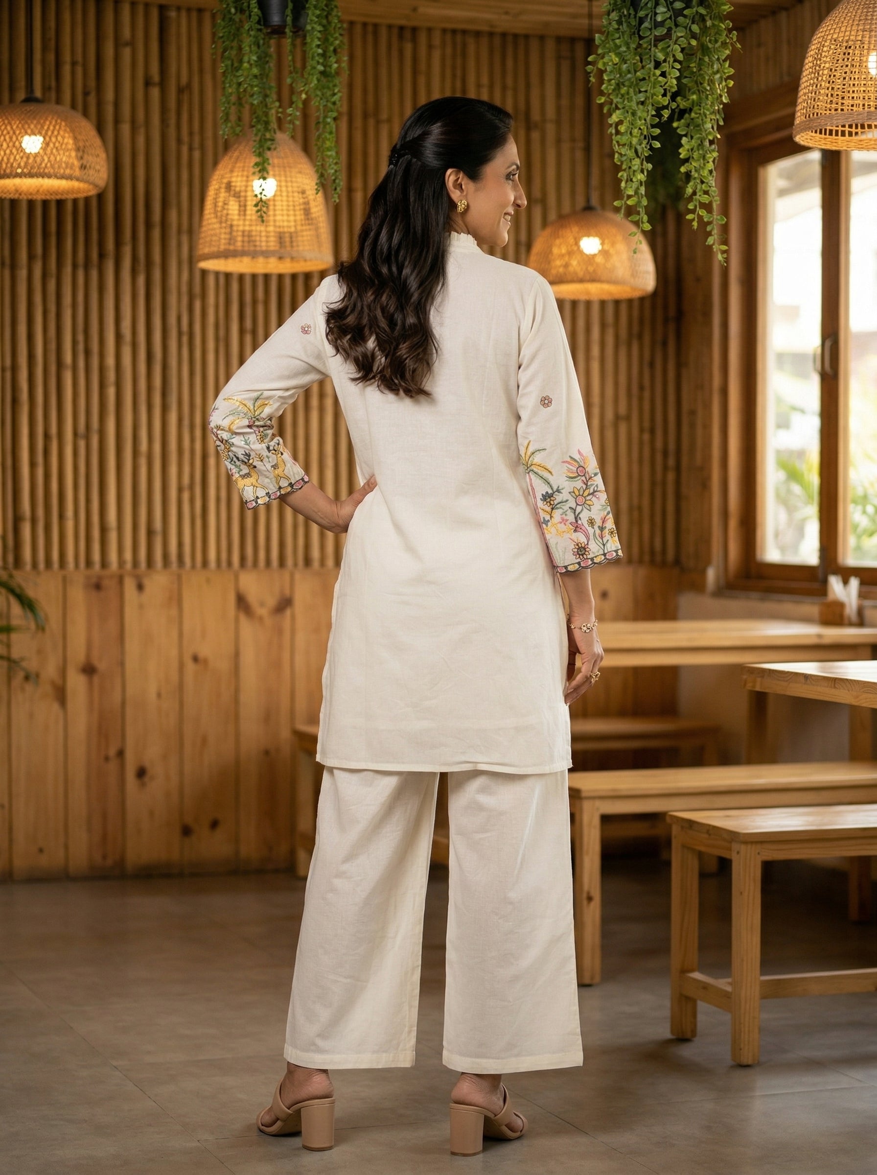 NOOR EMBROIDERED OFF WHITE COTTON CORDSET
