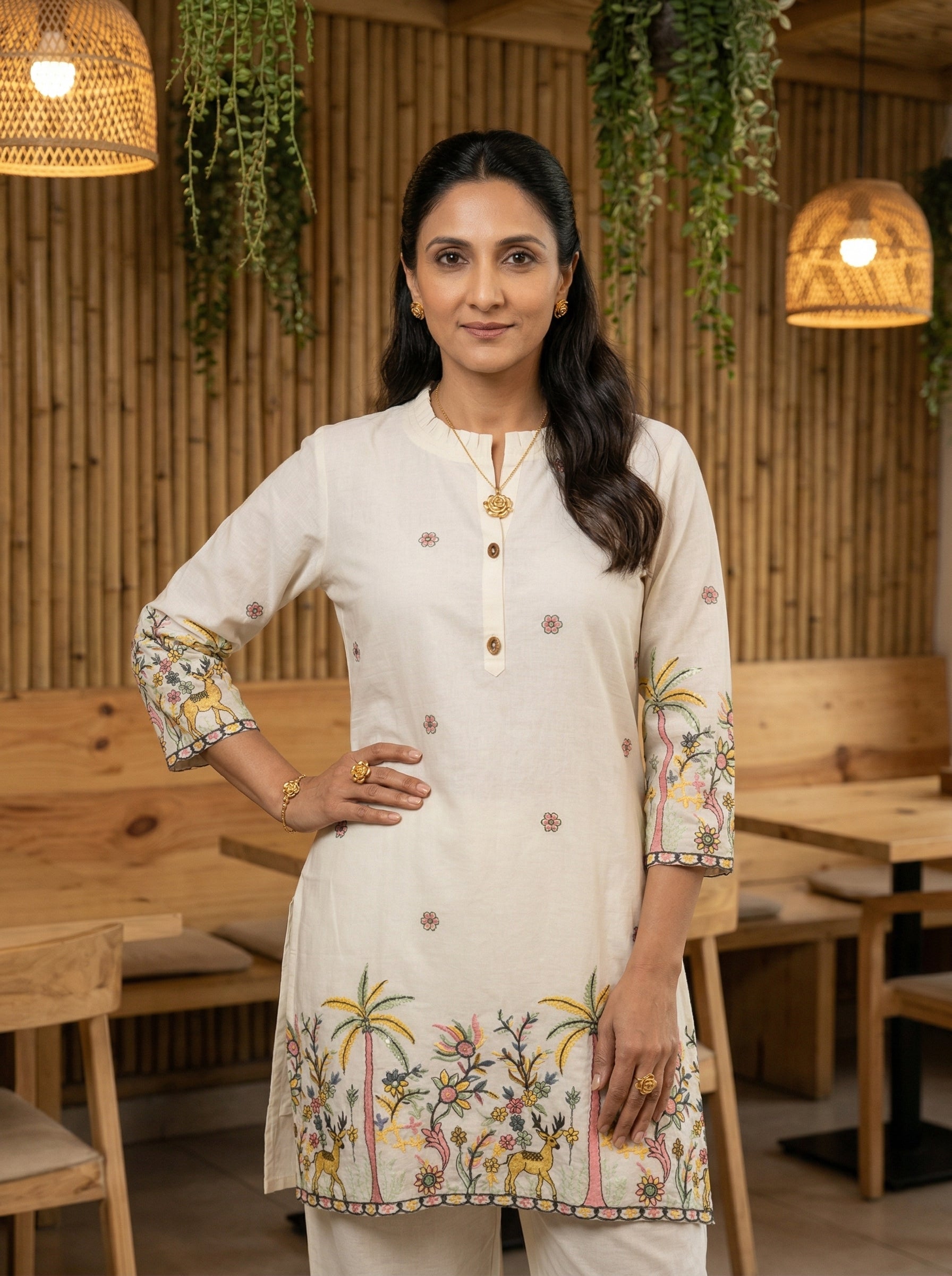 NOOR EMBROIDERED OFF WHITE COTTON CORDSET