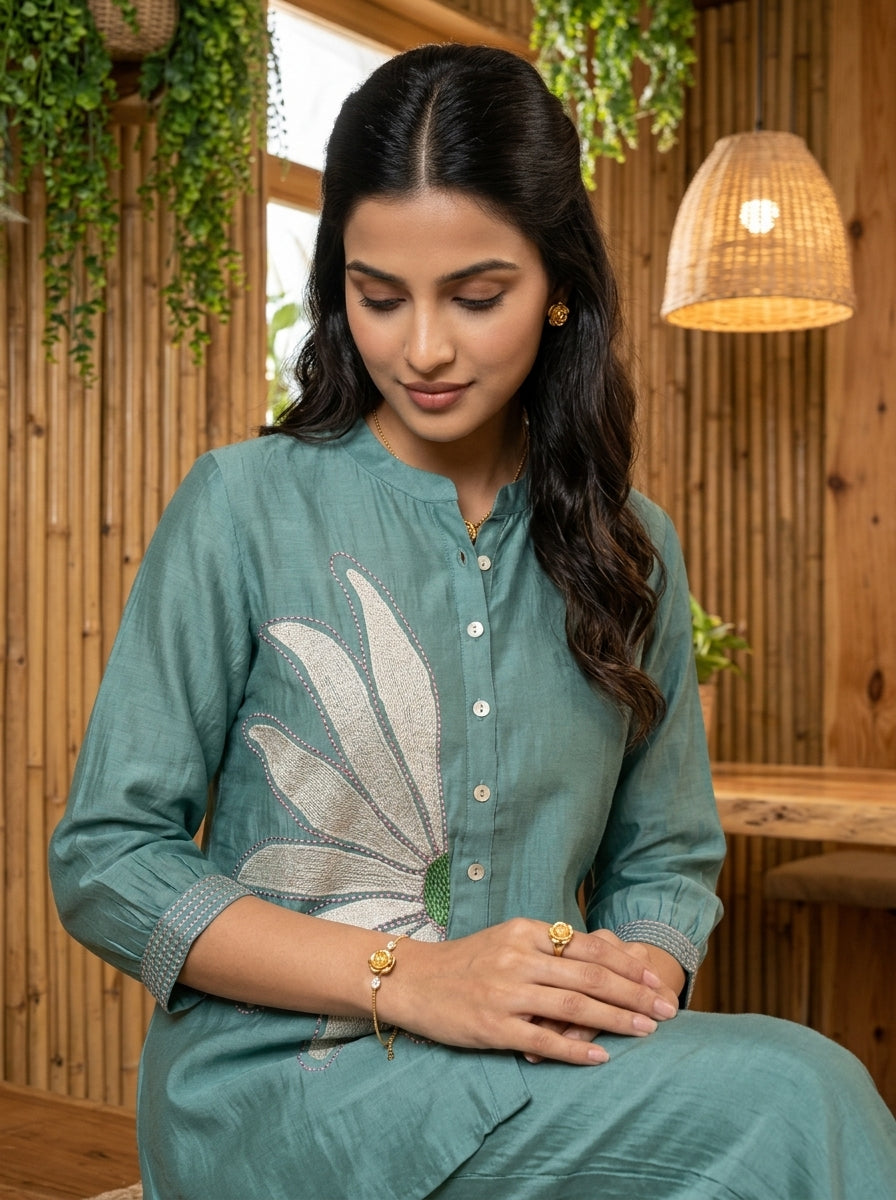 SUNRISE MUL MUSLIN GREEN CORDSET