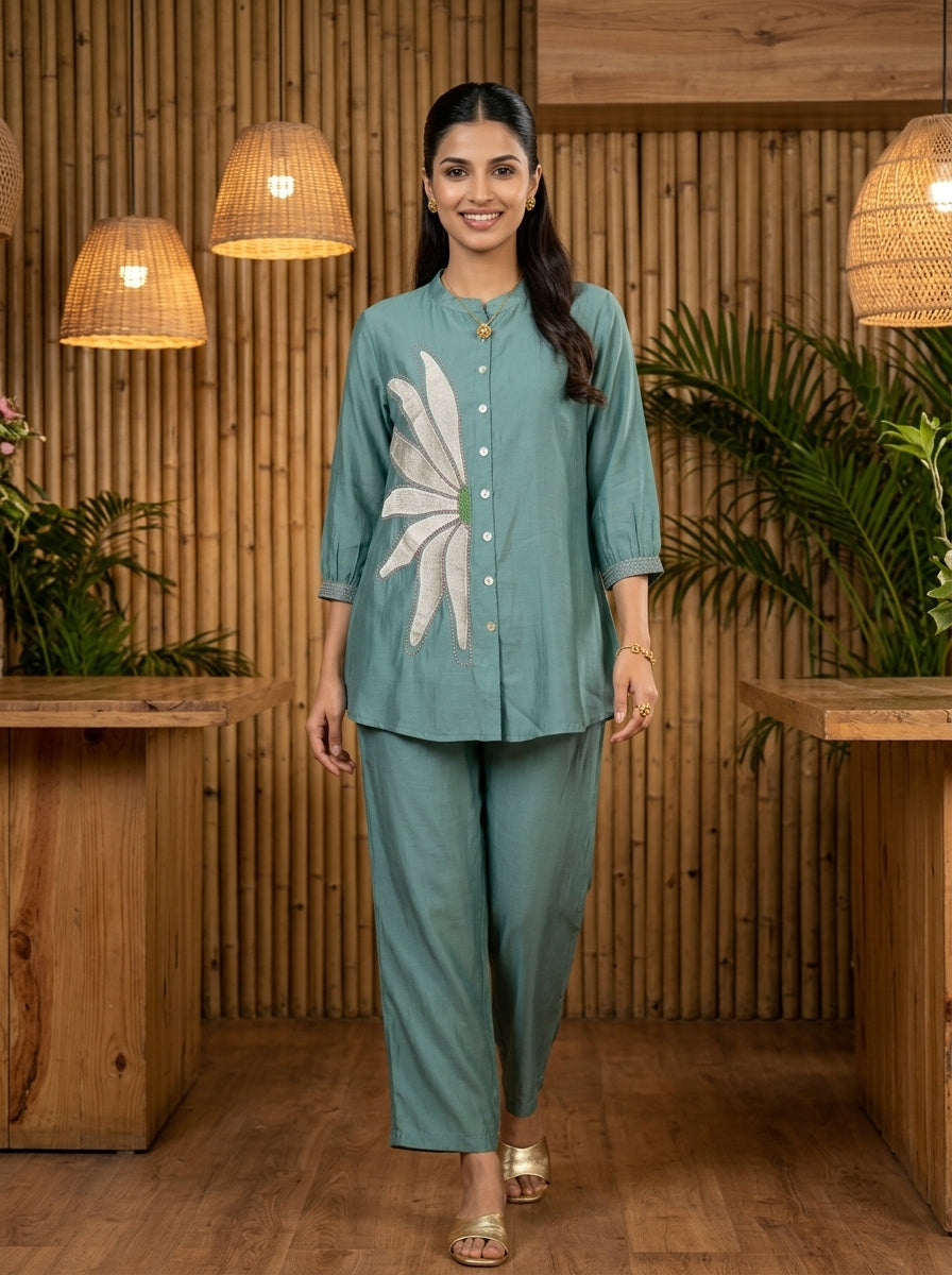 SUNRISE MUL MUSLIN GREEN CORDSET