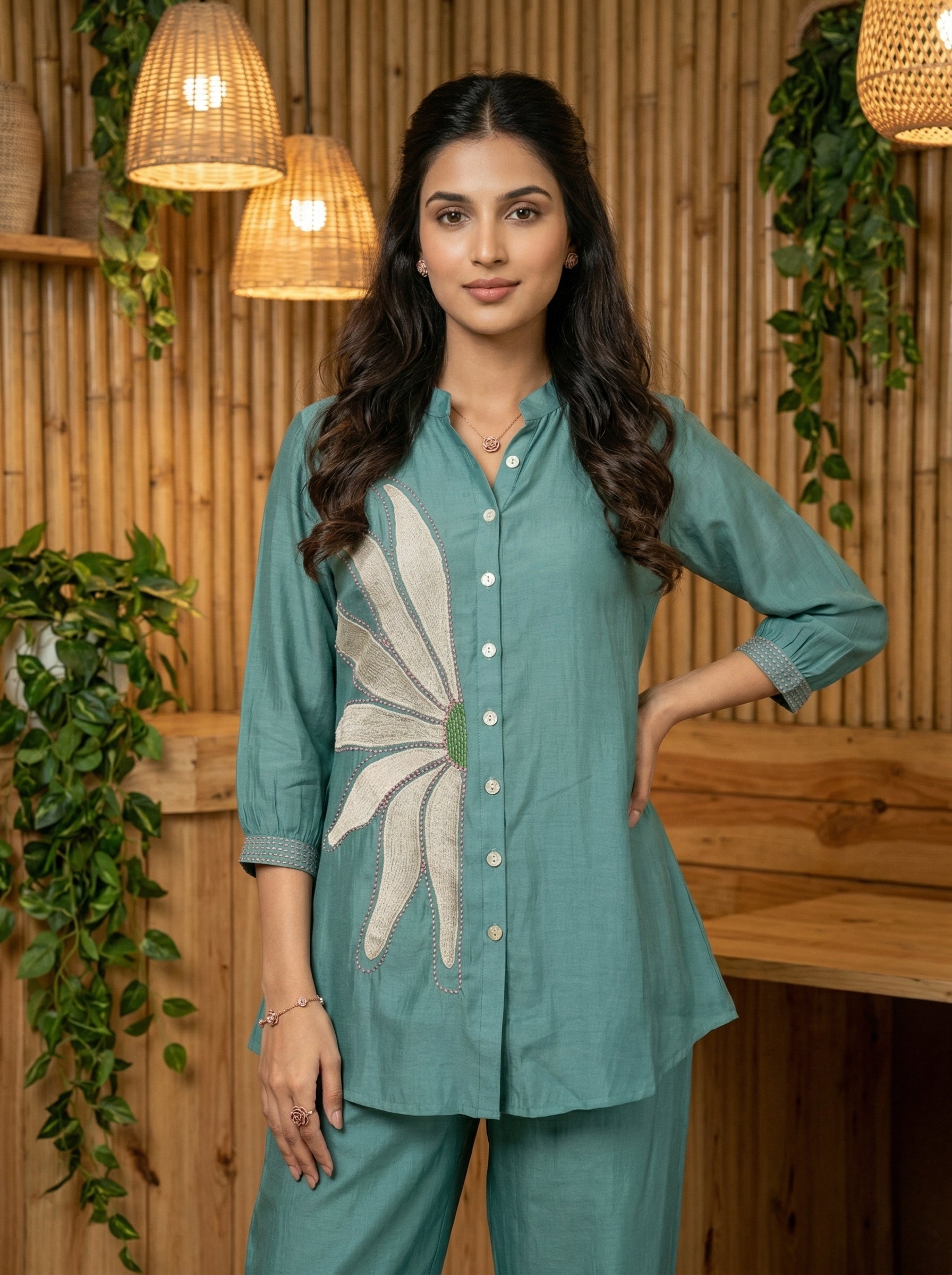 SUNRISE MUL MUSLIN GREEN CORDSET