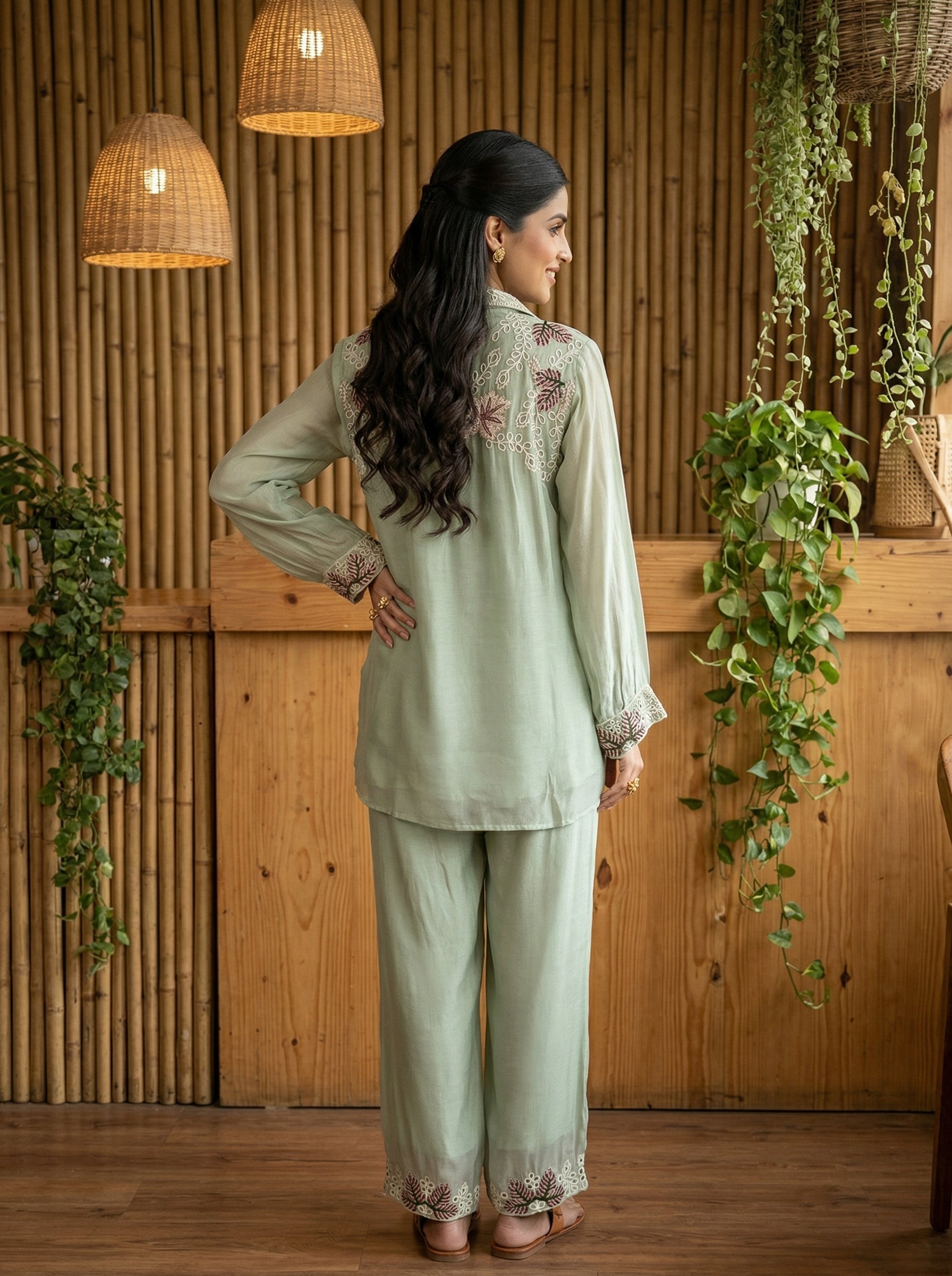 JBK LUXE CHINON CHIFFON LIGHT GREEN CORD SET
