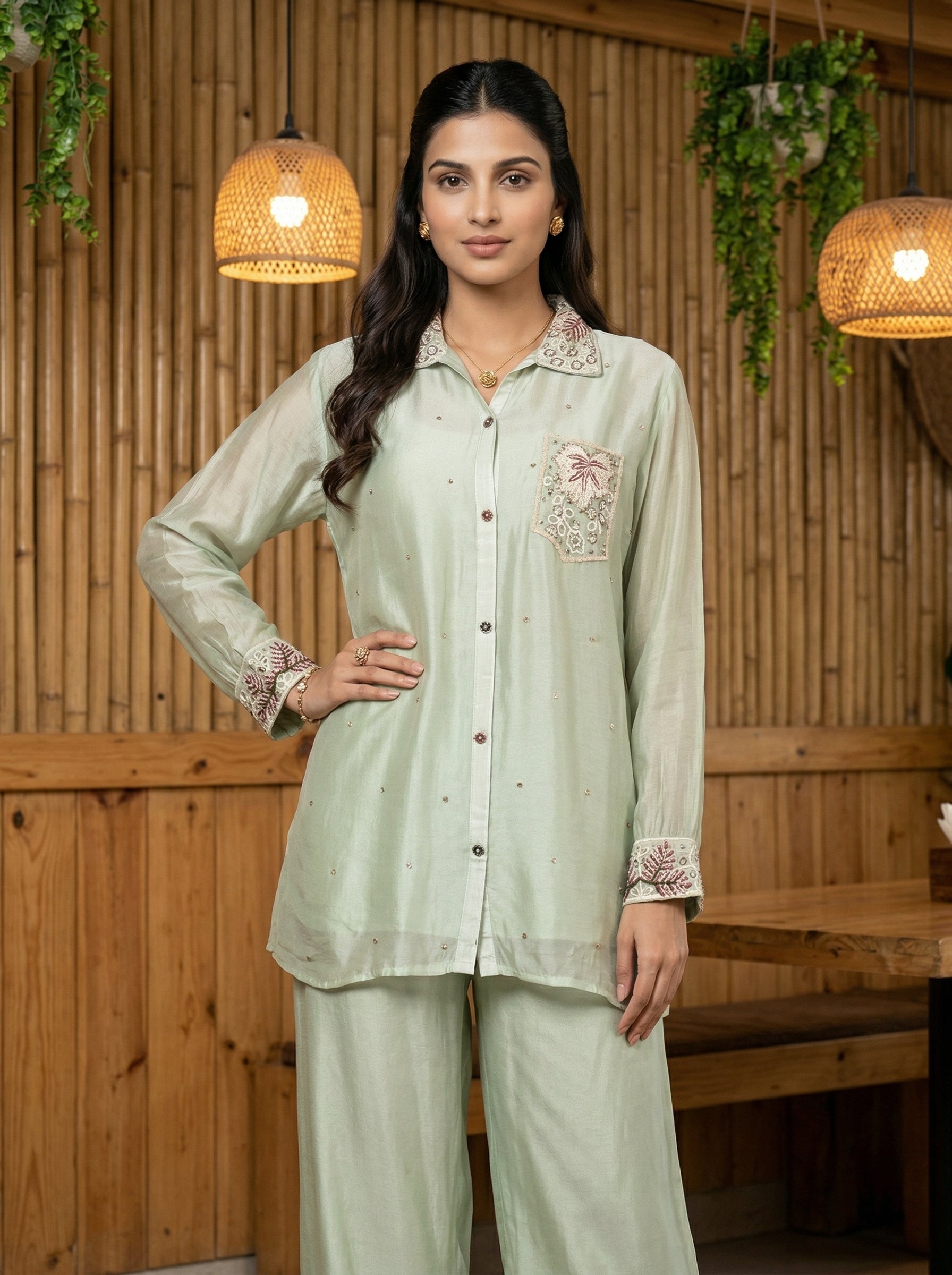 JBK LUXE CHINON CHIFFON LIGHT GREEN CORD SET