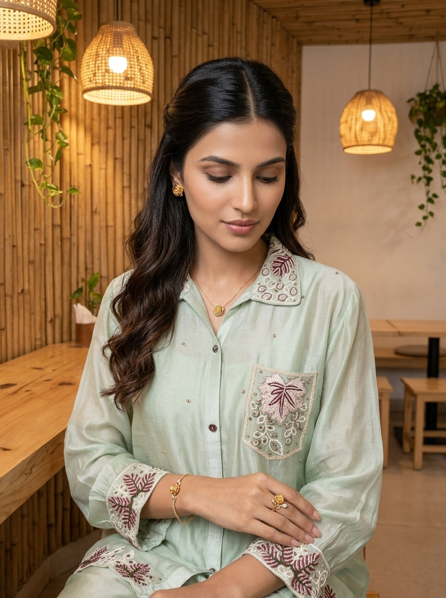 JBK LUXE CHINON CHIFFON LIGHT GREEN CORD SET