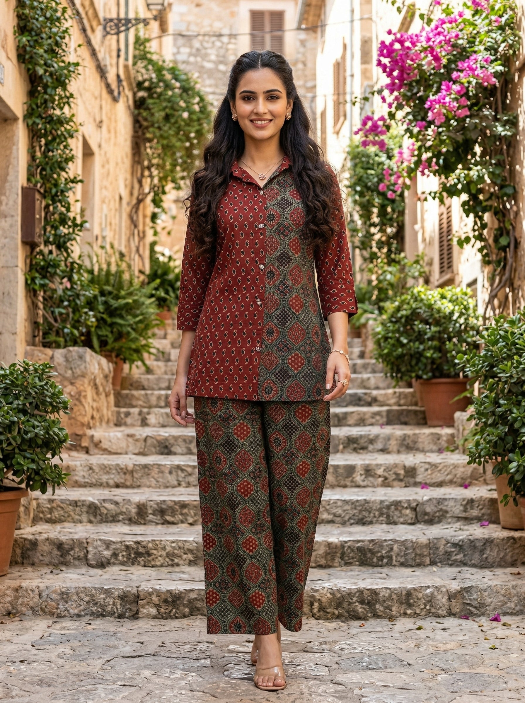 AJRAKH CHARM RED + BLACK COTTON CORDSET