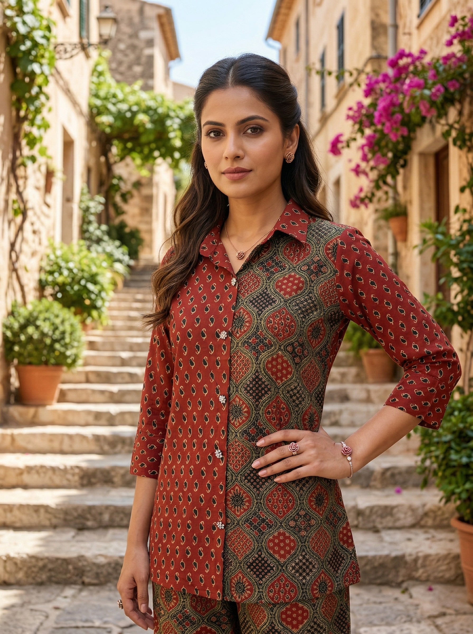 AJRAKH CHARM RED + BLACK COTTON CORDSET