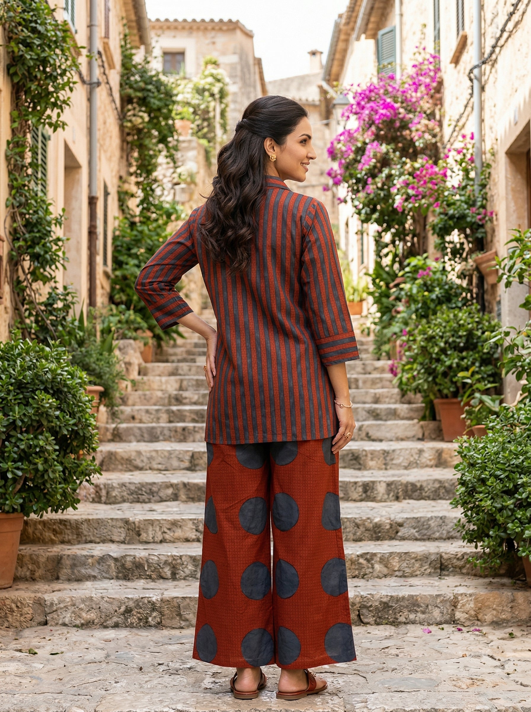 AJRAKH CHARM RED  + INDIGO BLUE COTTON CORDSET