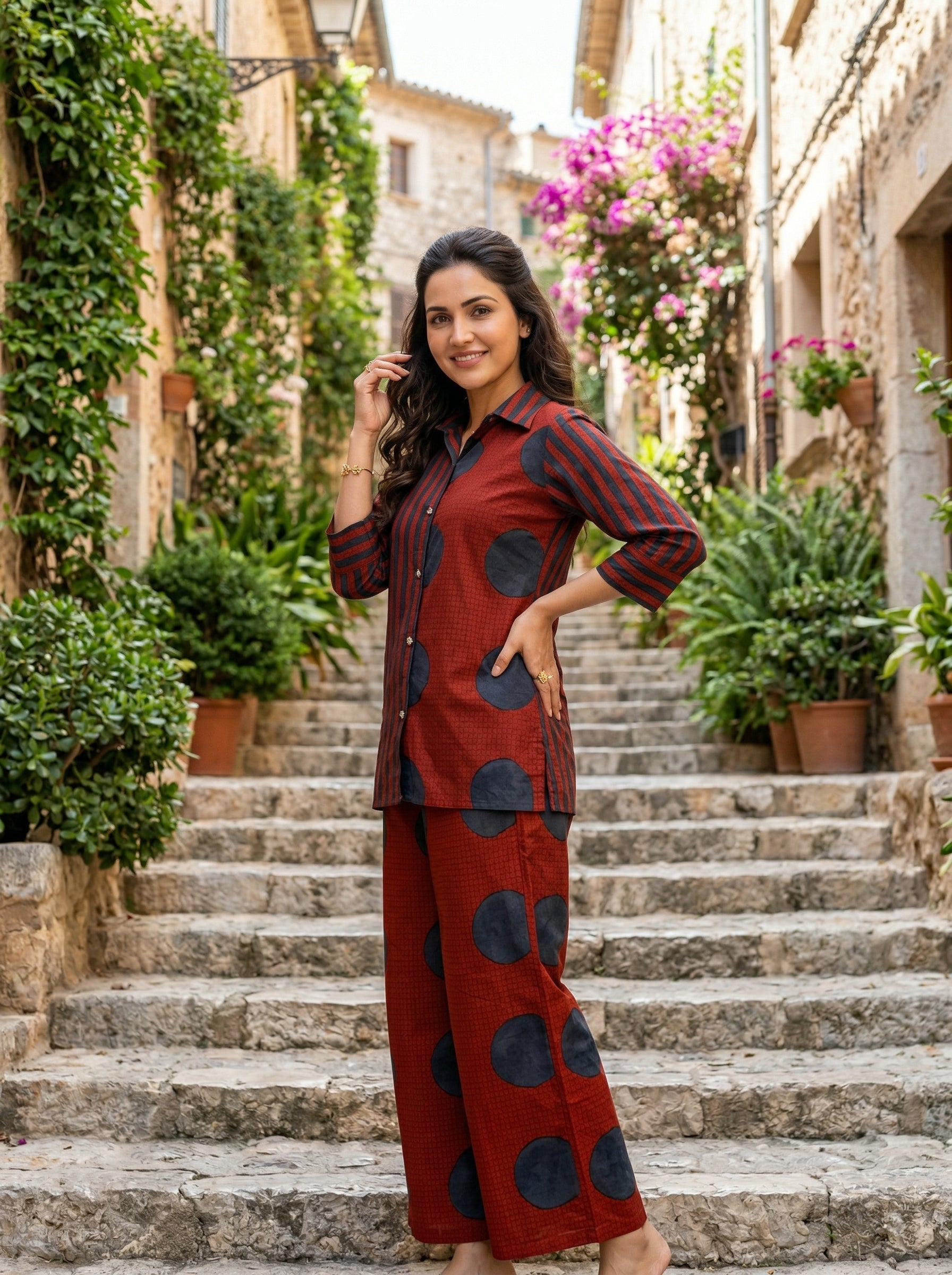 AJRAKH CHARM RED  + INDIGO BLUE COTTON CORDSET