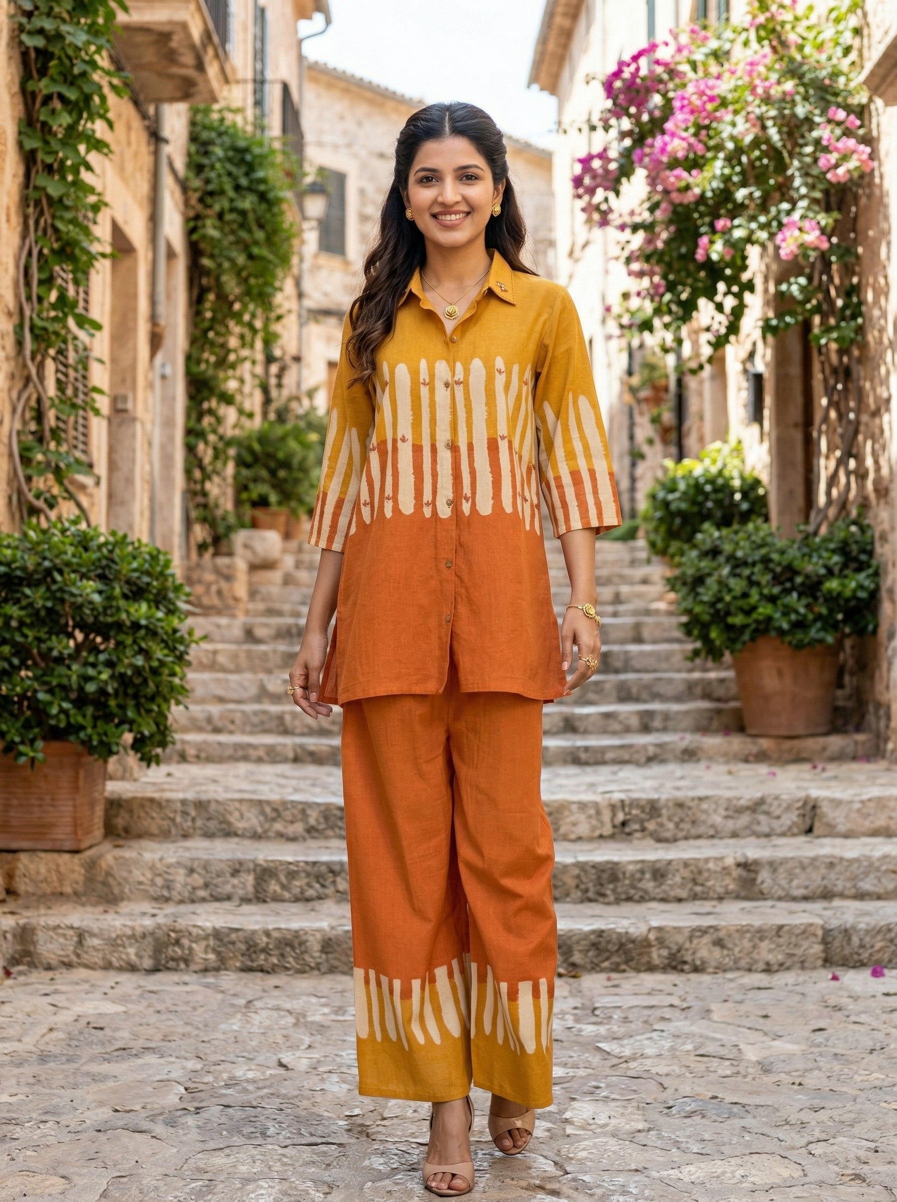 RUST & SAND YELLOW/ORANGE COTTON CORDSET