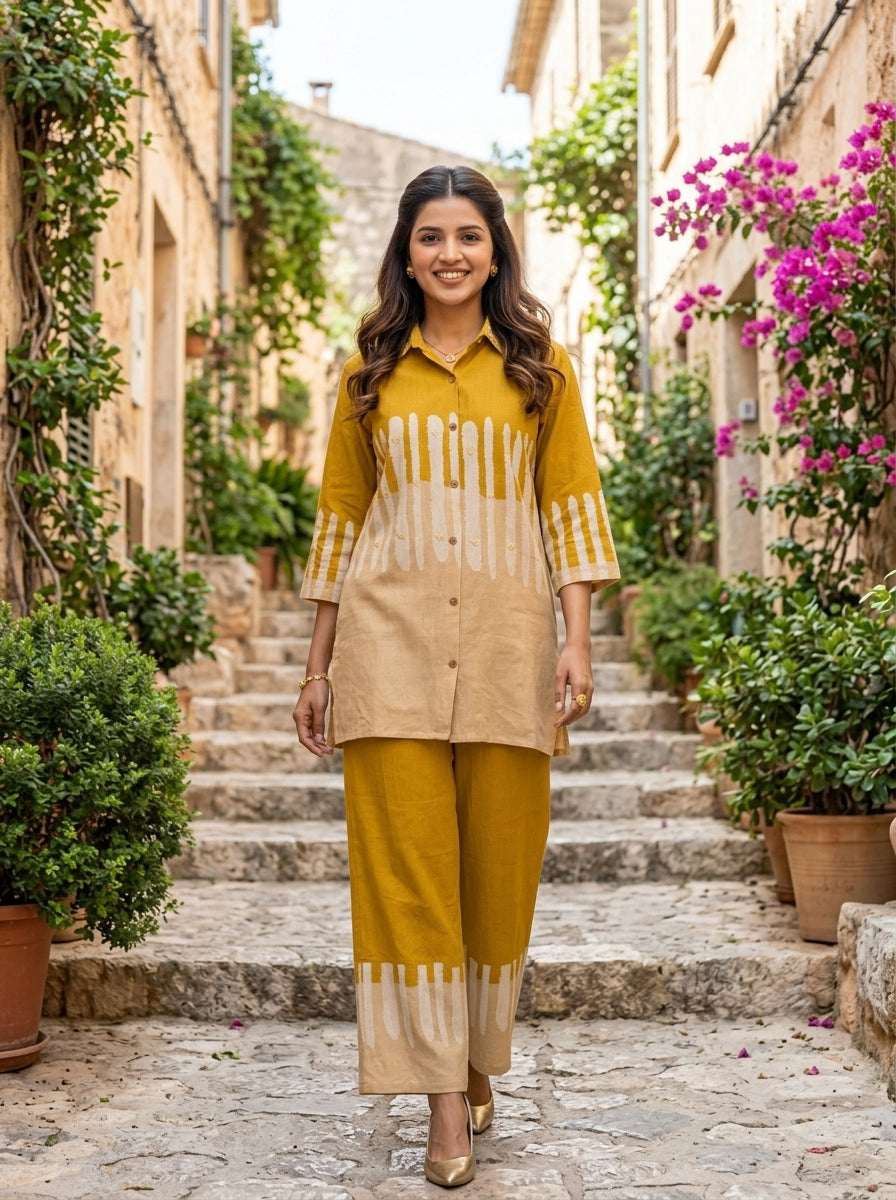 RUST & SAND YELLOW/WHITE COTTON CORDSET
