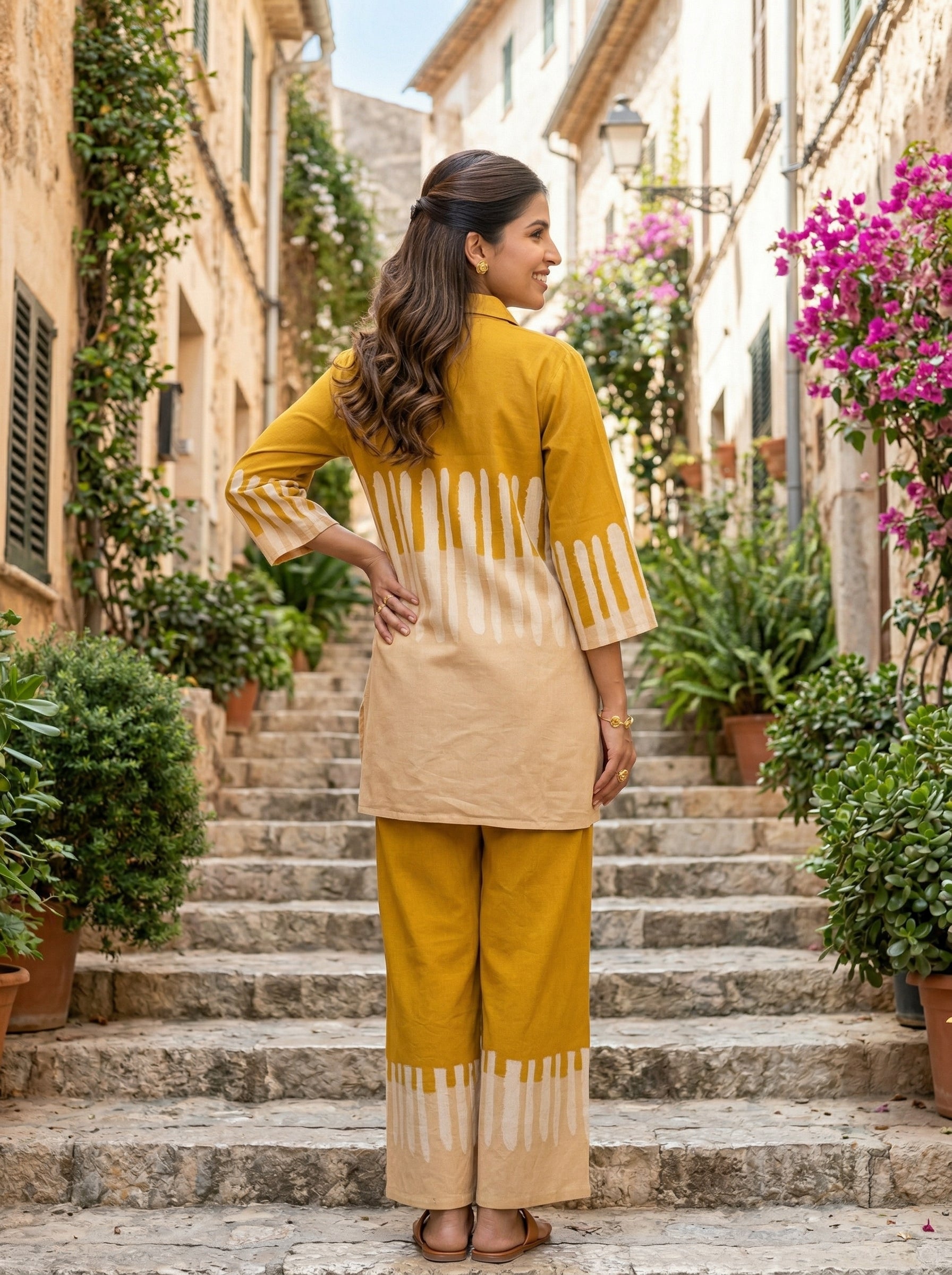 RUST & SAND YELLOW/WHITE COTTON CORDSET