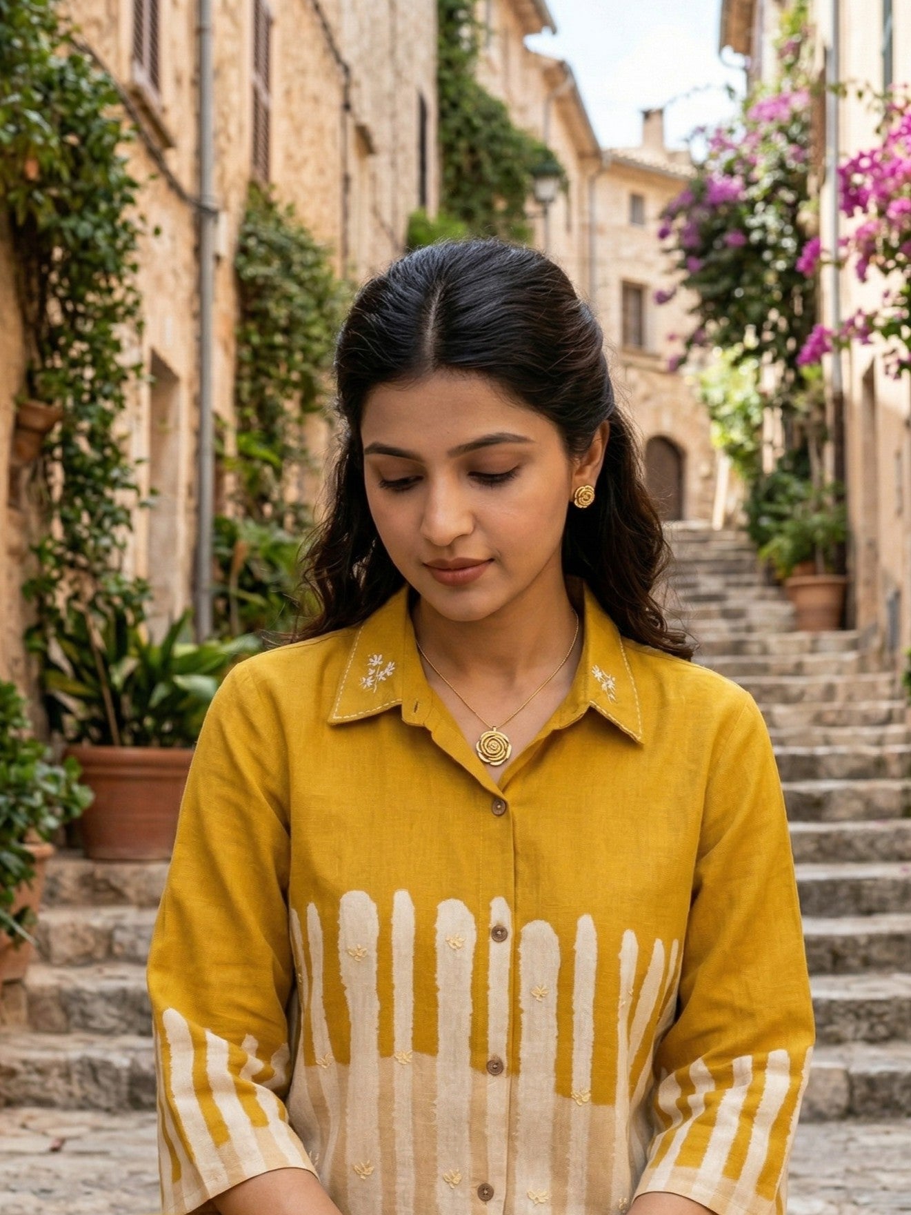 RUST & SAND YELLOW/WHITE COTTON CORDSET