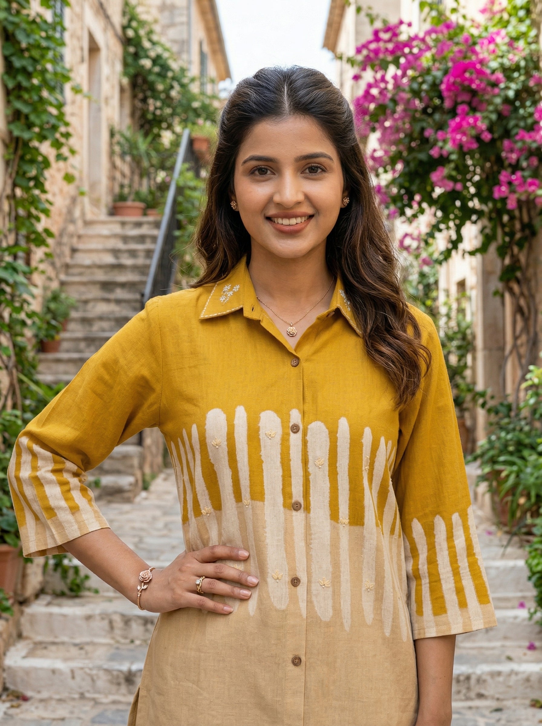 RUST & SAND YELLOW/WHITE COTTON CORDSET