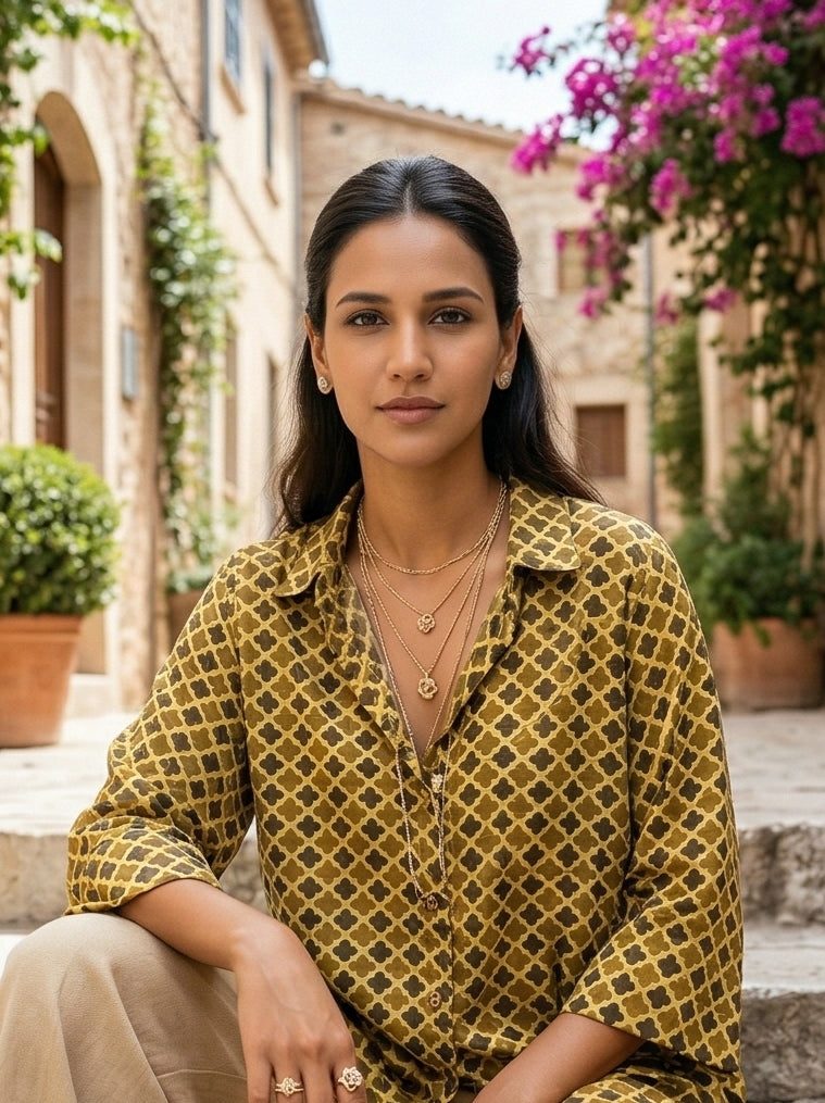 Yellow Black Modal Silk Ajrakh Silk Stories Shirt