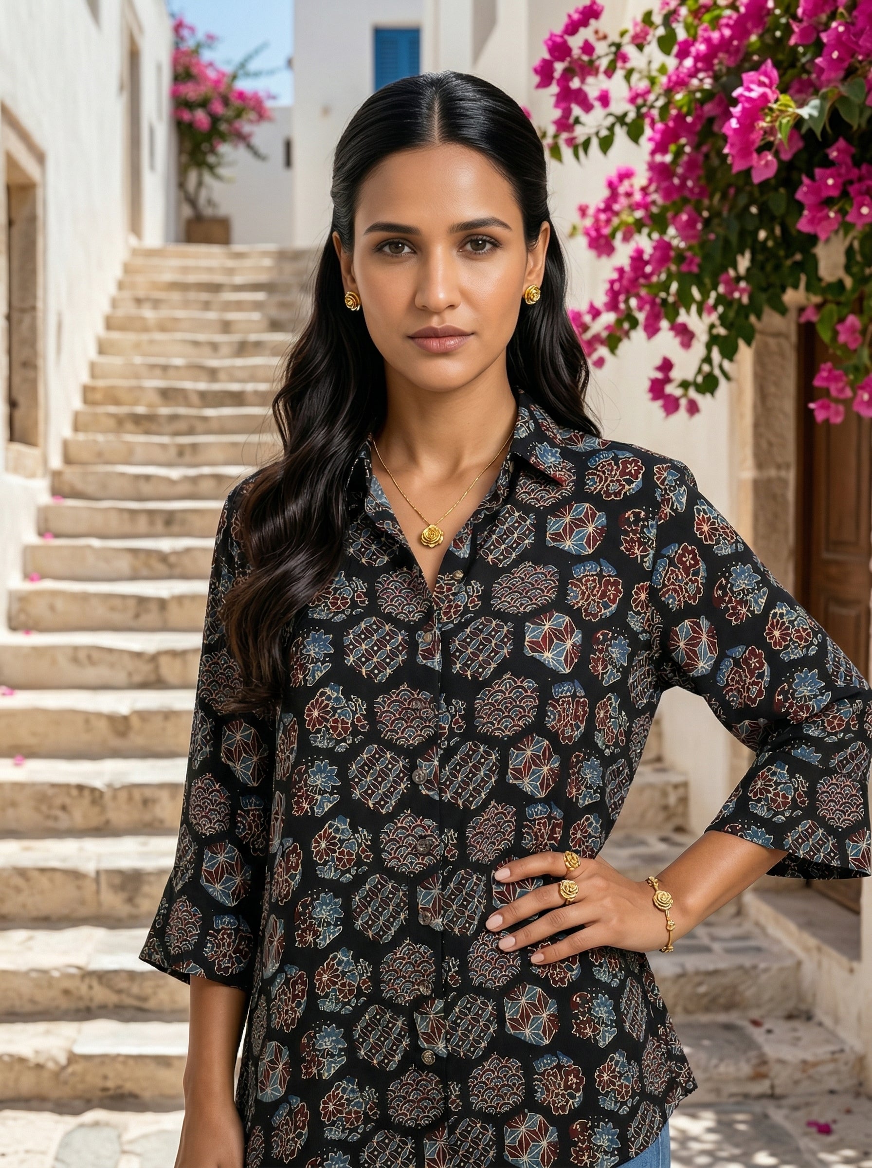 Black Modal Silk Ajrakh Silk Stories Shirt
