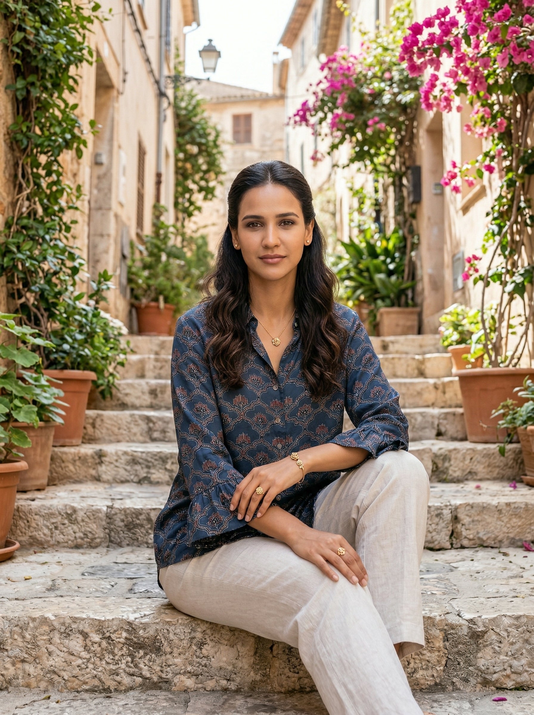 Blue Modal Silk Ajrakh Silk Stories Shirt