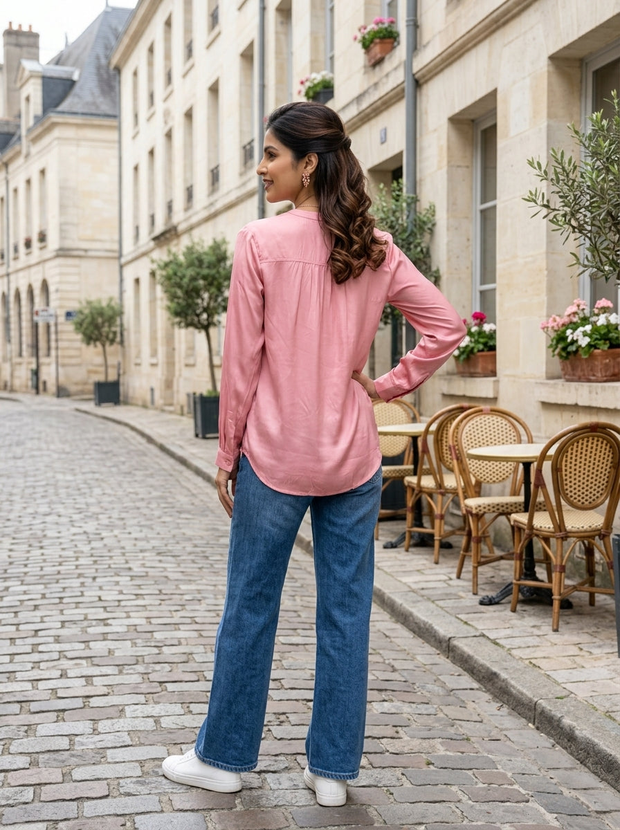 RELAXED FIT PEACHISH PINK MODAL SILK TOP