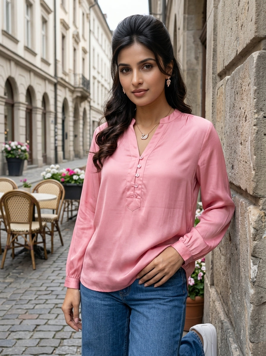 RELAXED FIT PEACHISH PINK MODAL SILK TOP