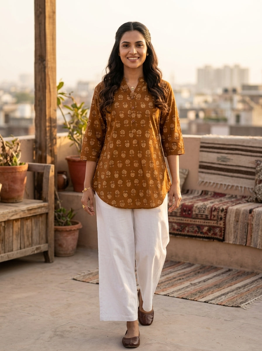 Mustard Brown Cotton The Everydate Butta Top