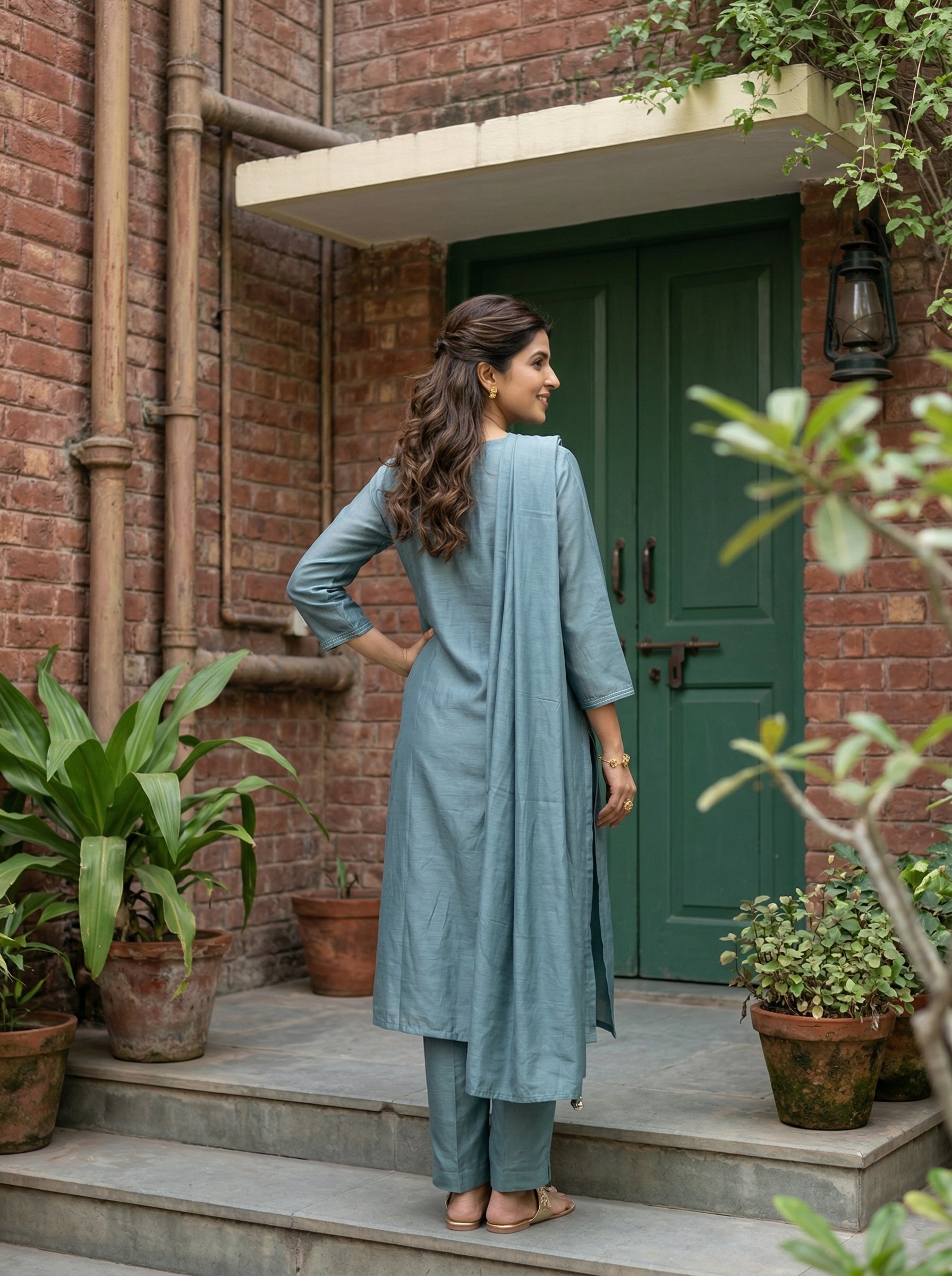 FLORAL APPLIQUE SEA GREEN MUL MUSLIN KPD SET