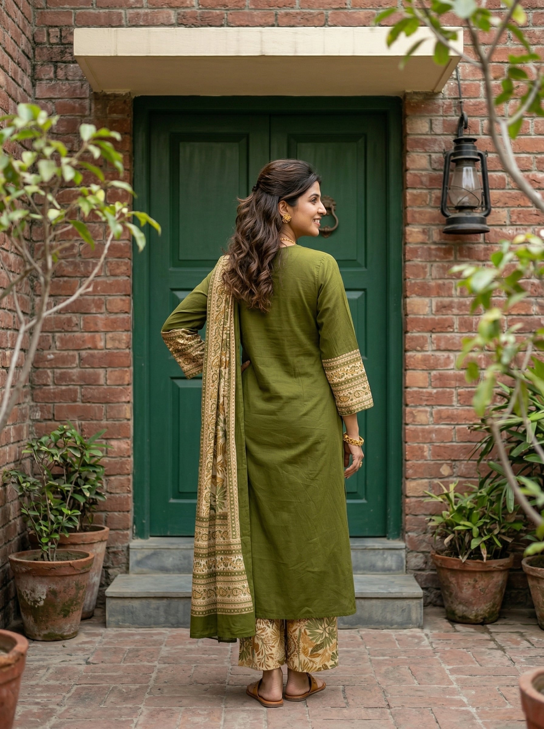 HANDWORKED COTTON PINTUCK GREEN KPD SET