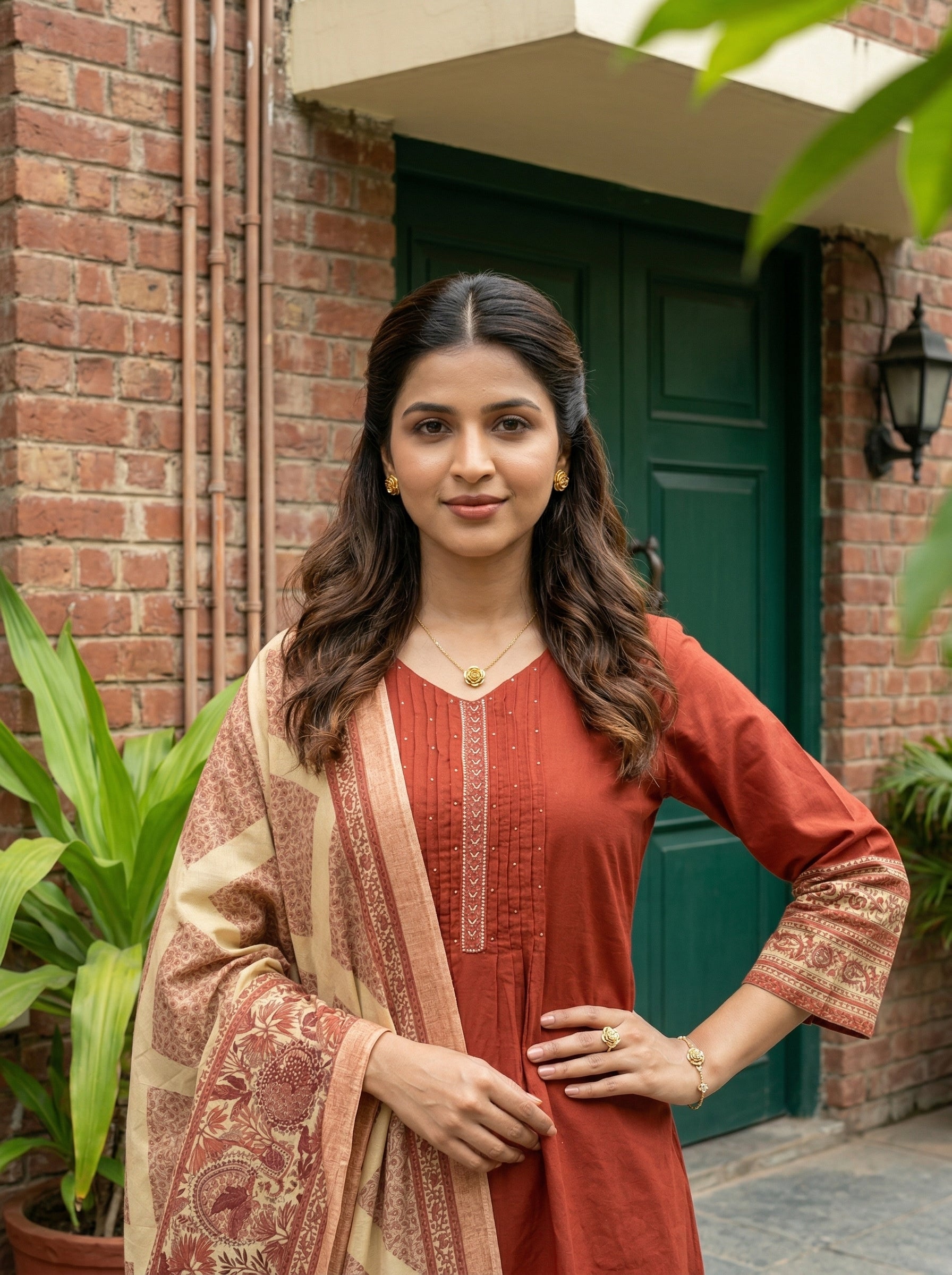 HANDWORKED COTTON PINTUCK RUST KPD SET