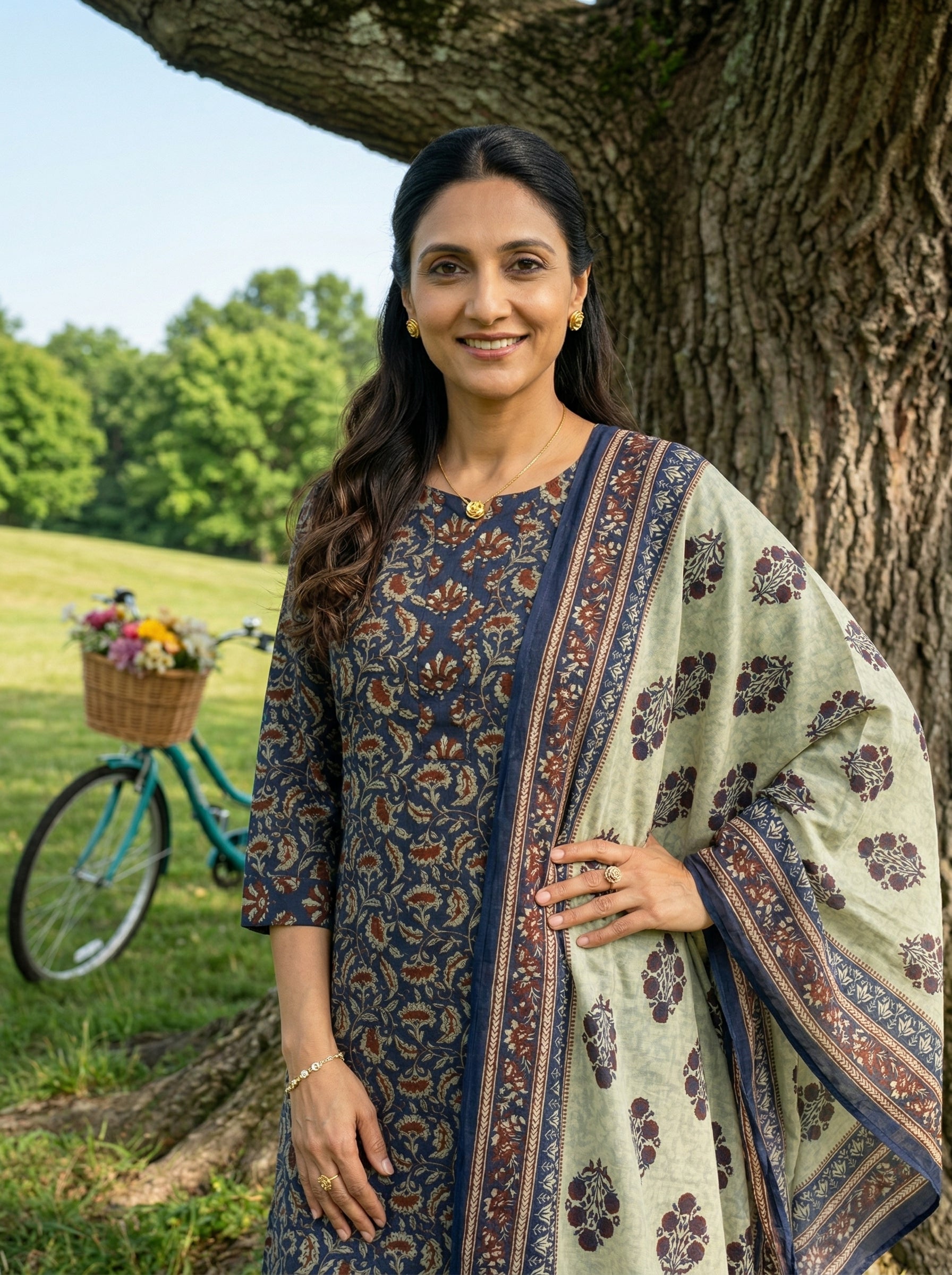 KALAMKARI FLORAL BLUE COTTON KPD SET