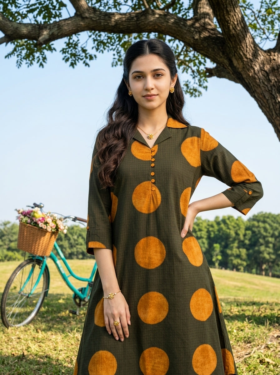FINE COTTON COLLAR BOTTLE GREEN KP SET (HANDPRINTED)