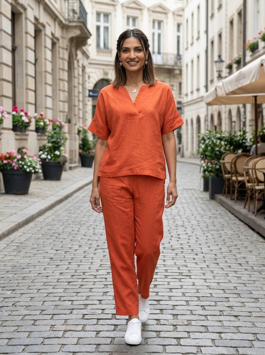 LOOSE FIT TEXTURED RUST MODAL SILK COTTON CORDSET