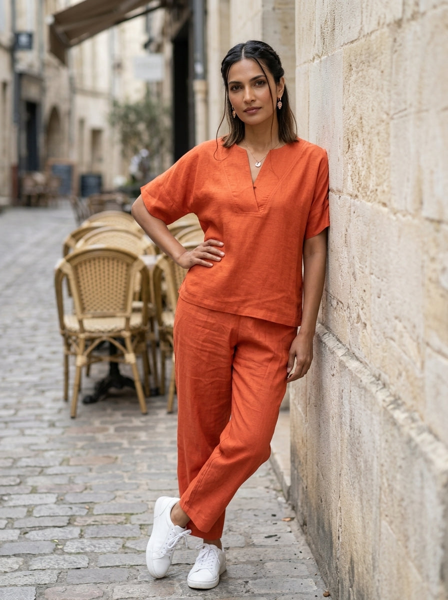 LOOSE FIT TEXTURED RUST MODAL SILK COTTON CORDSET