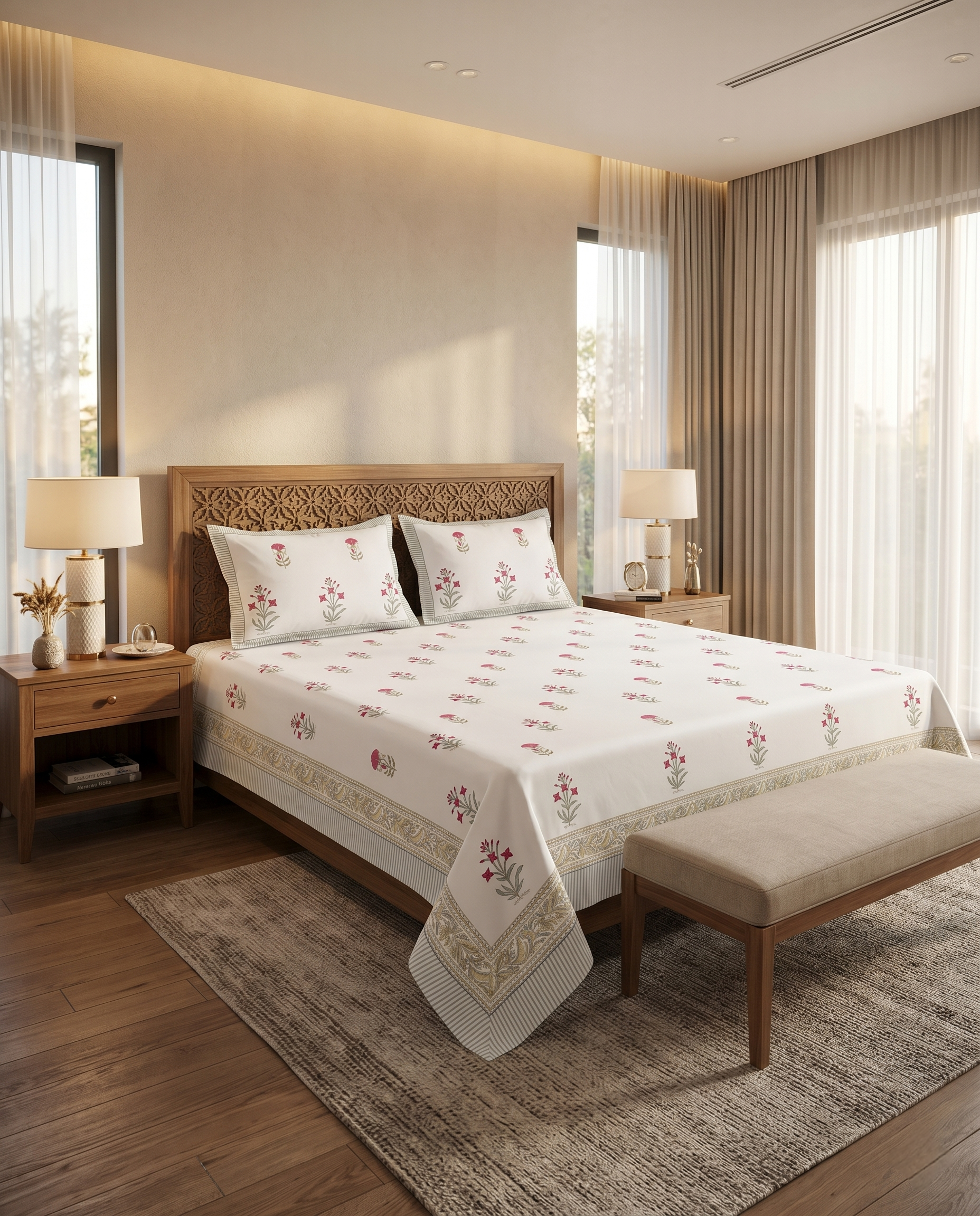 Bush Petal  Ivory Rose Gold Premium Cotton Bedsheet