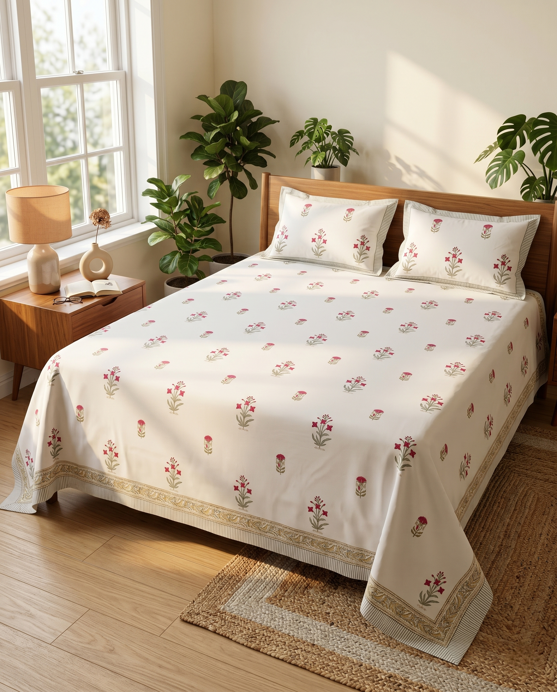 Bush Petal  Ivory Rose Gold Premium Cotton Bedsheet