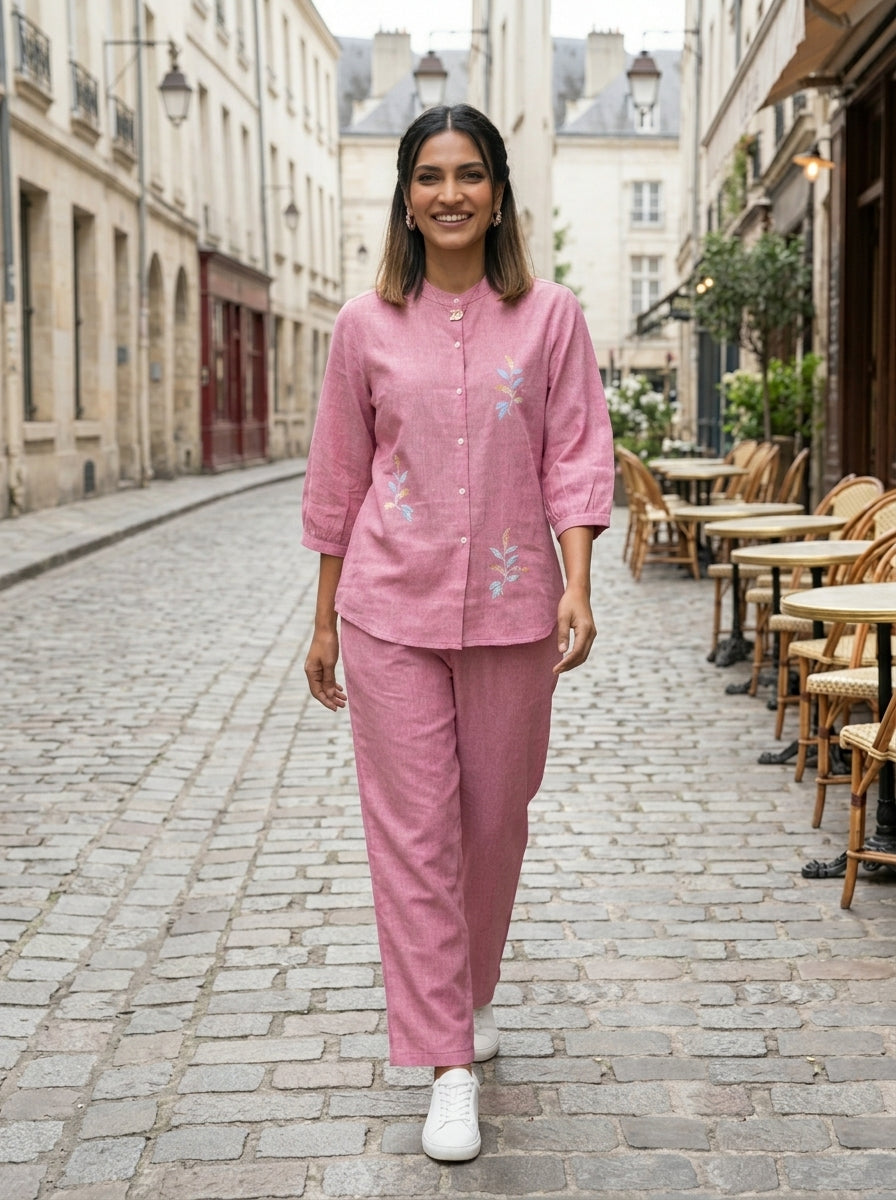 FLORA CALM PINK COTTON LINEN CORDSET