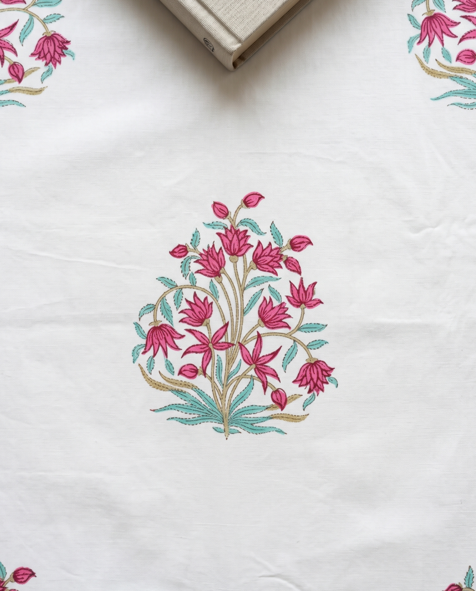 Mint Blossom Charm Ivory Aqua Pink Premium Cotton Bedsheet