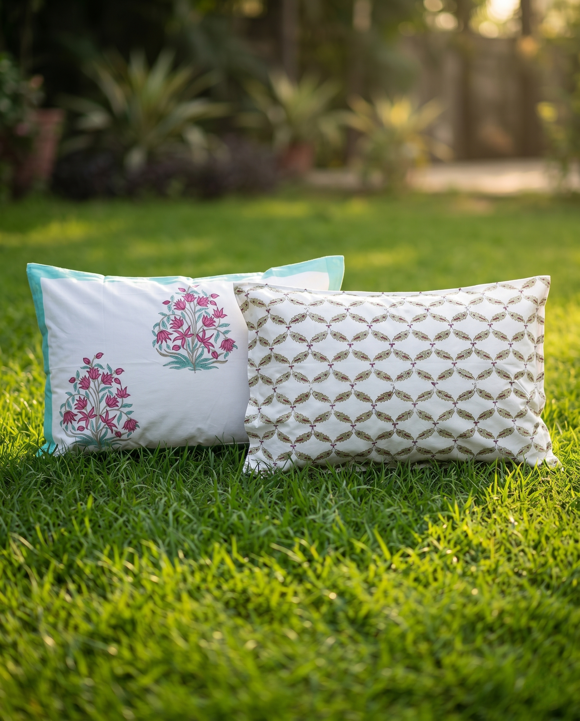 Mint Blossom Charm Ivory Aqua Pink Premium Cotton Bedsheet