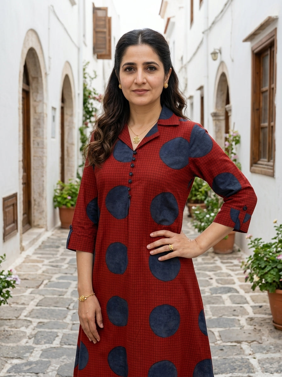 FINE COTTON COLLAR RED/BLUE KP SET (HANDPRINTED)