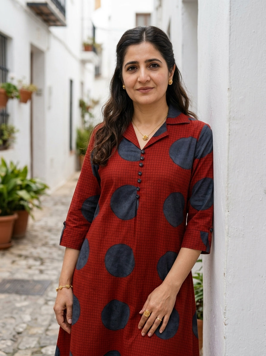 FINE COTTON COLLAR RED/BLUE KP SET (HANDPRINTED)