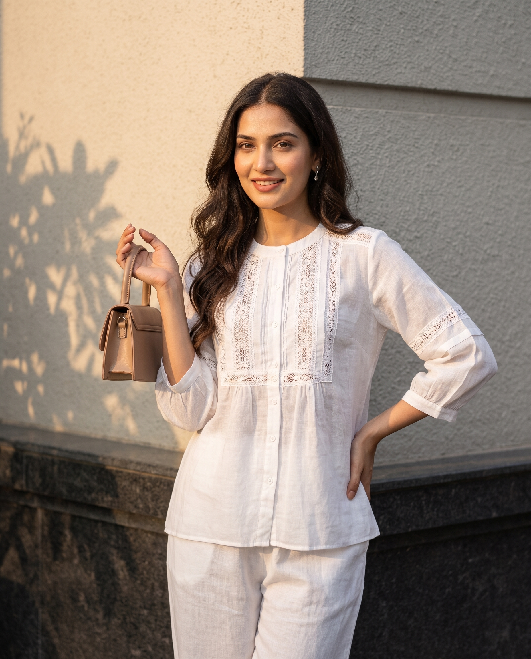Pearl Lace European Linen Top - Pure White