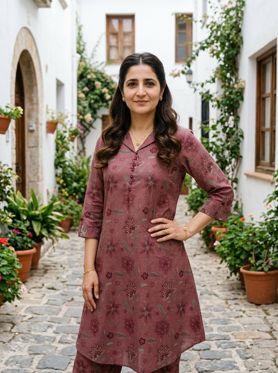 FINE COTTON COLLAR PINK KP SET (HANDPRINTED)