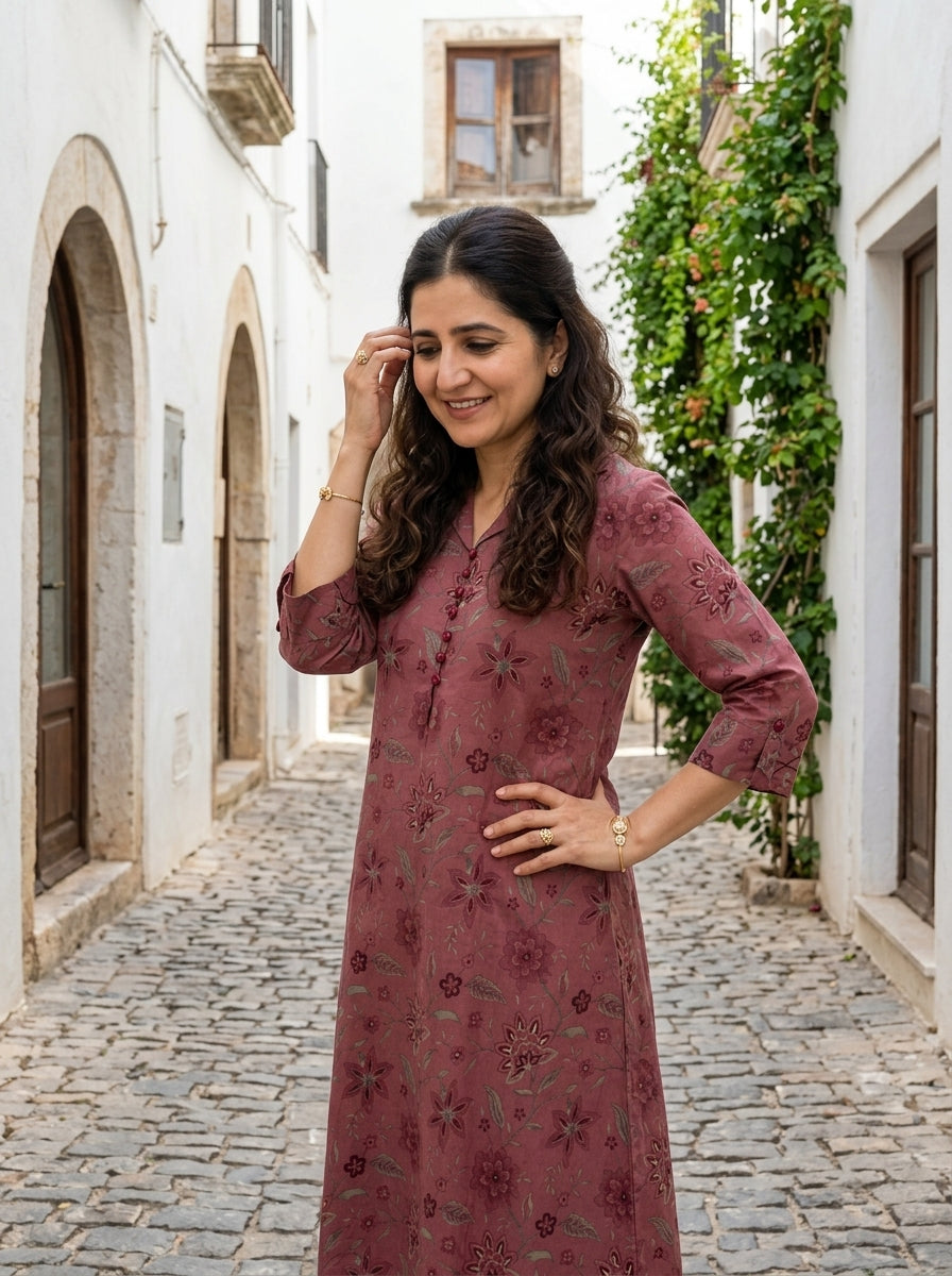 FINE COTTON COLLAR PINK KP SET (HANDPRINTED)