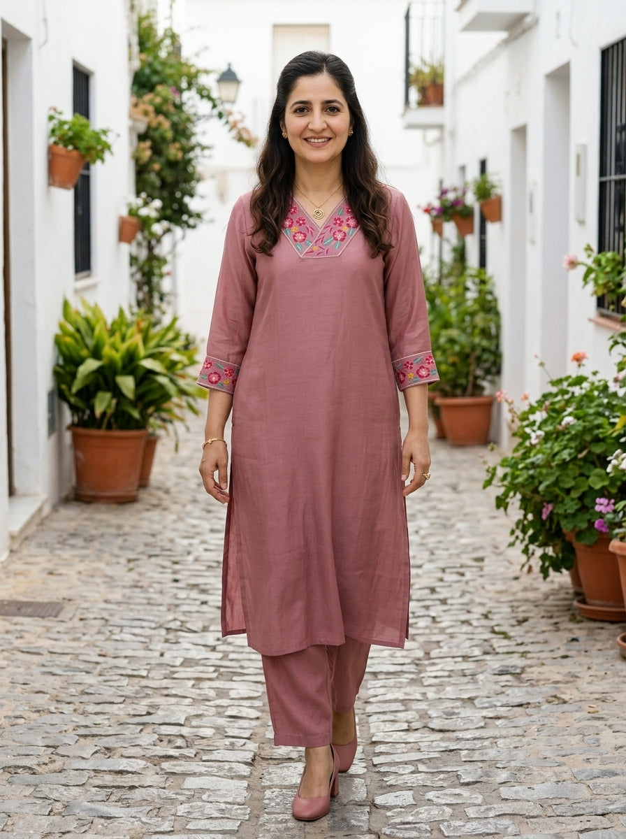 BLOOM VIBE DUSTY PINK MUL MUSLIN KP SET