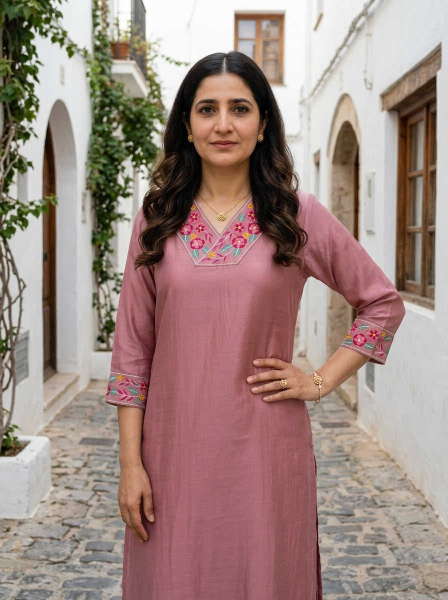 BLOOM VIBE DUSTY PINK MUL MUSLIN KP SET