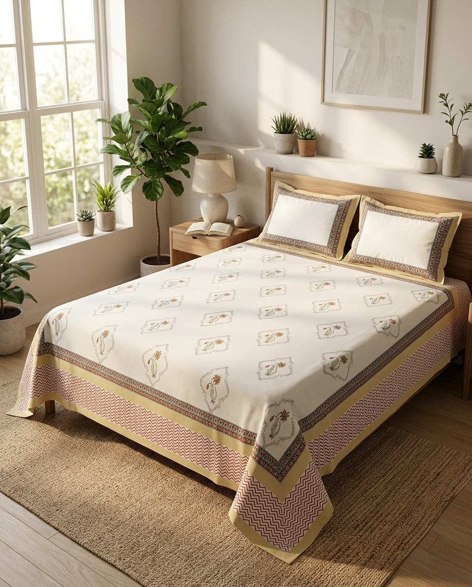 Generic Border Motif Warm Sand Premium Cotton Bedsheet