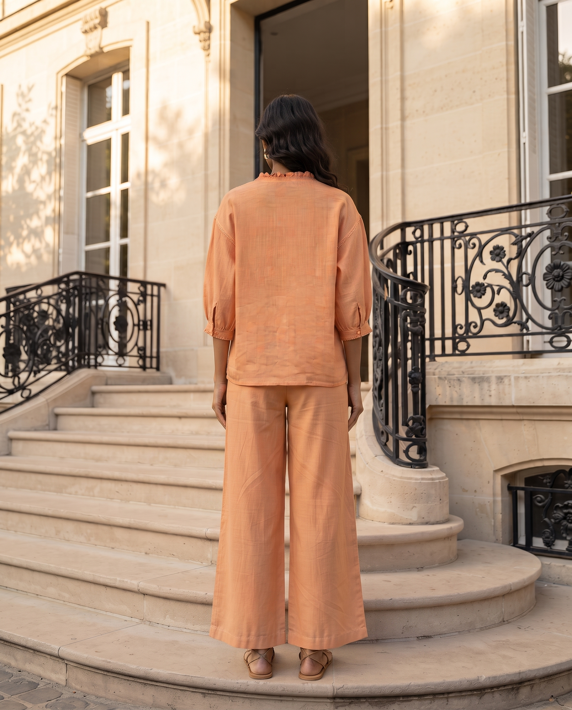 Apricot Muse European Linen Top - Burnt Peach