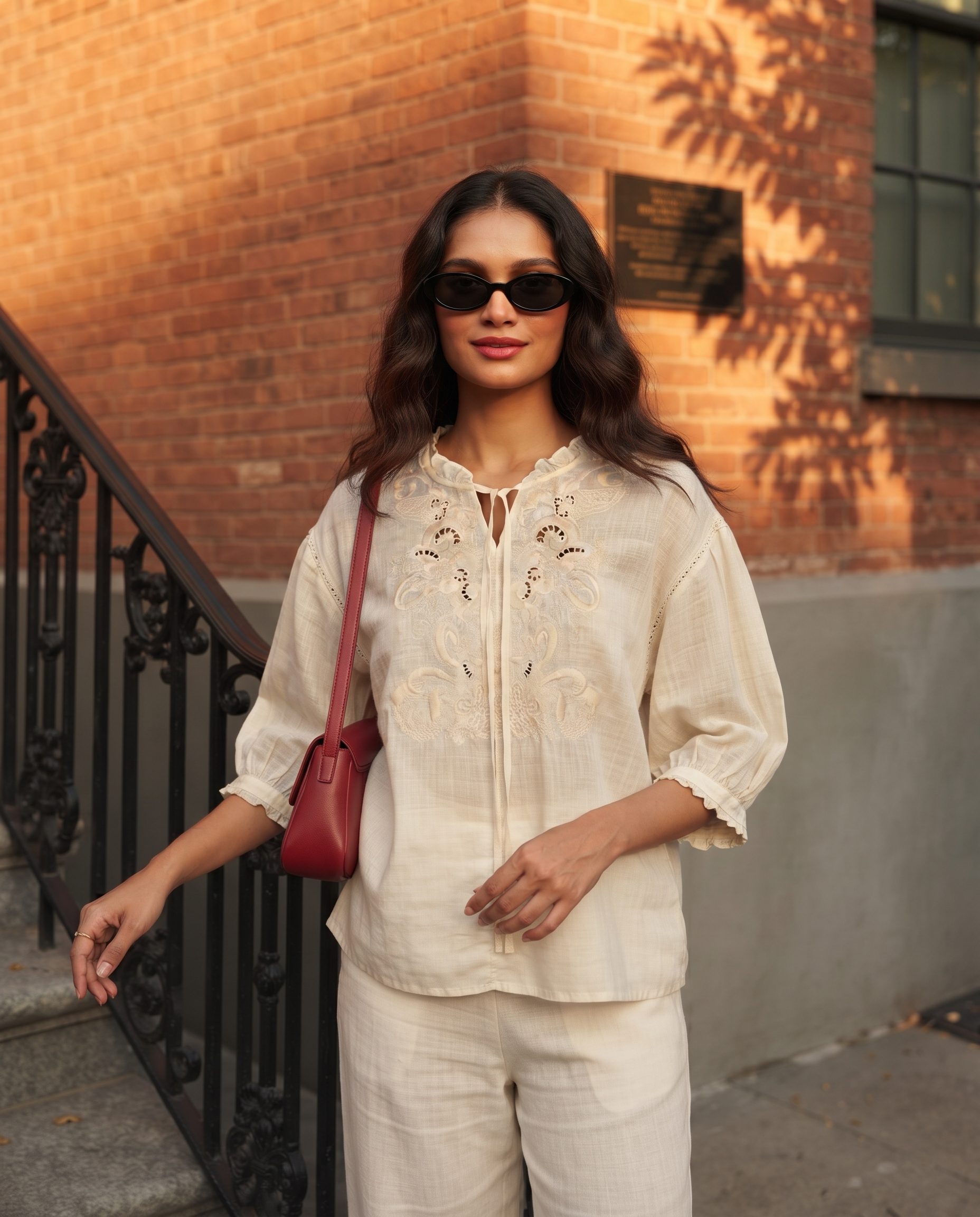 Ivory Bloom European Linen Top - Ivory