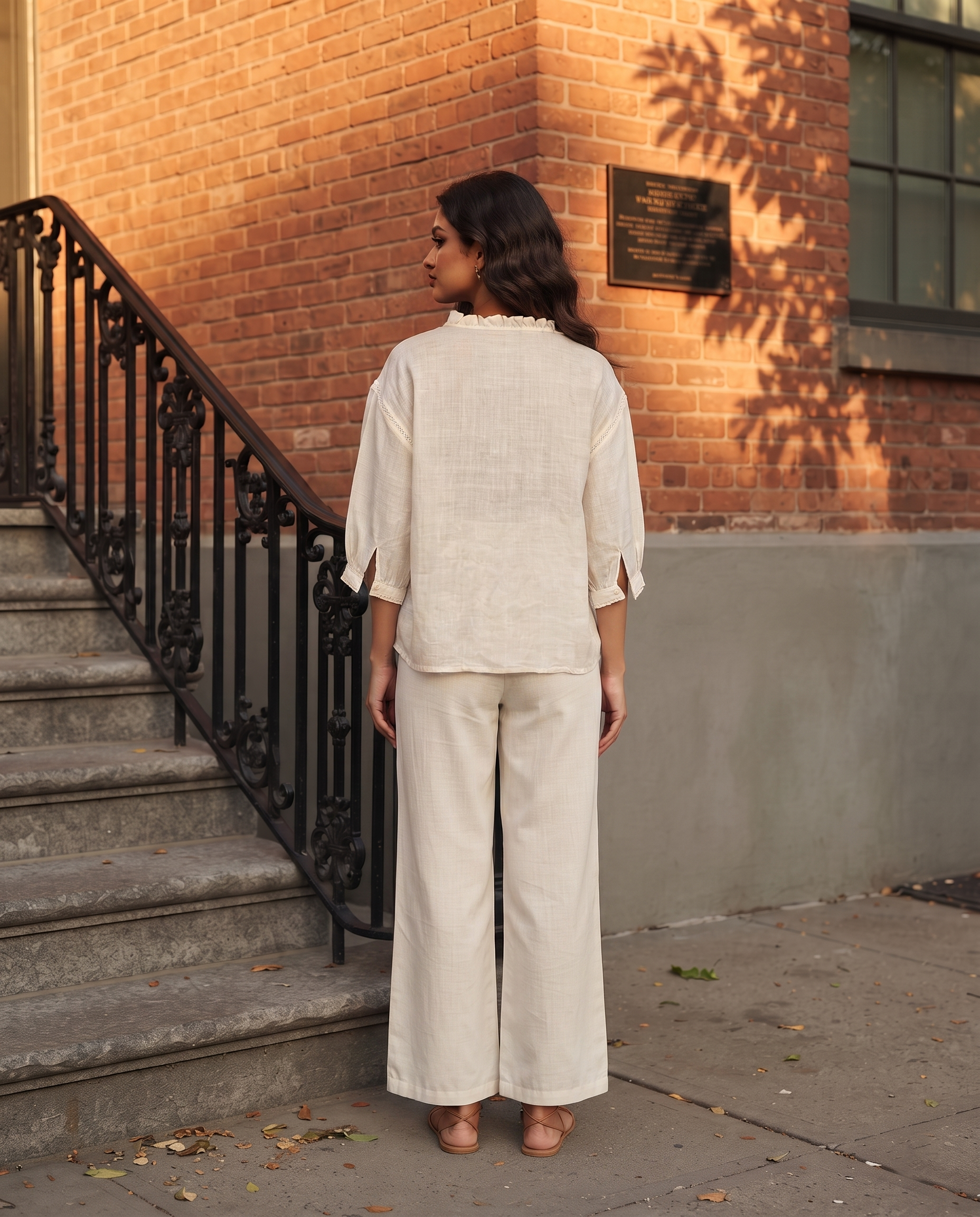 Ivory Bloom European Linen Top - Ivory