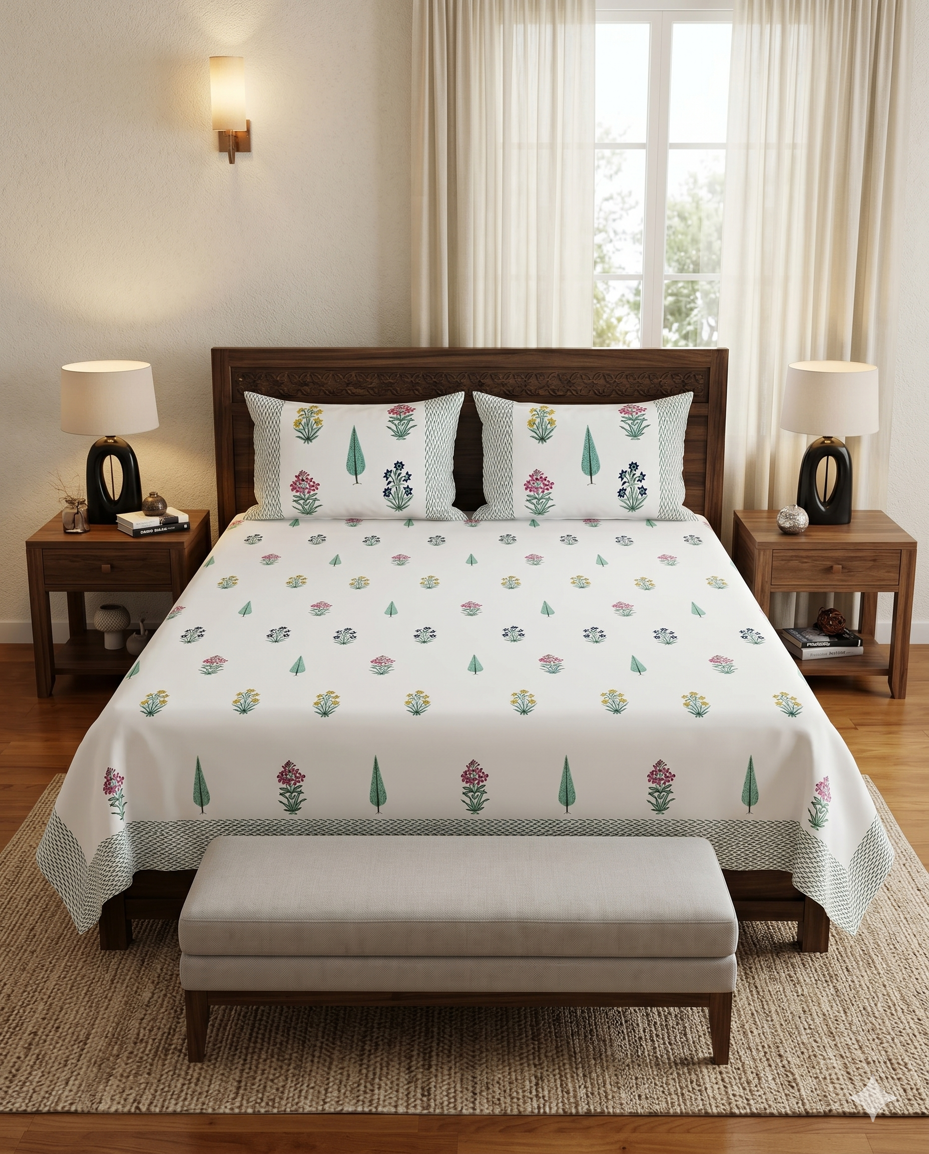 Botanical Meadow Multi Chromatic Garden Premium Cotton Bedsheet