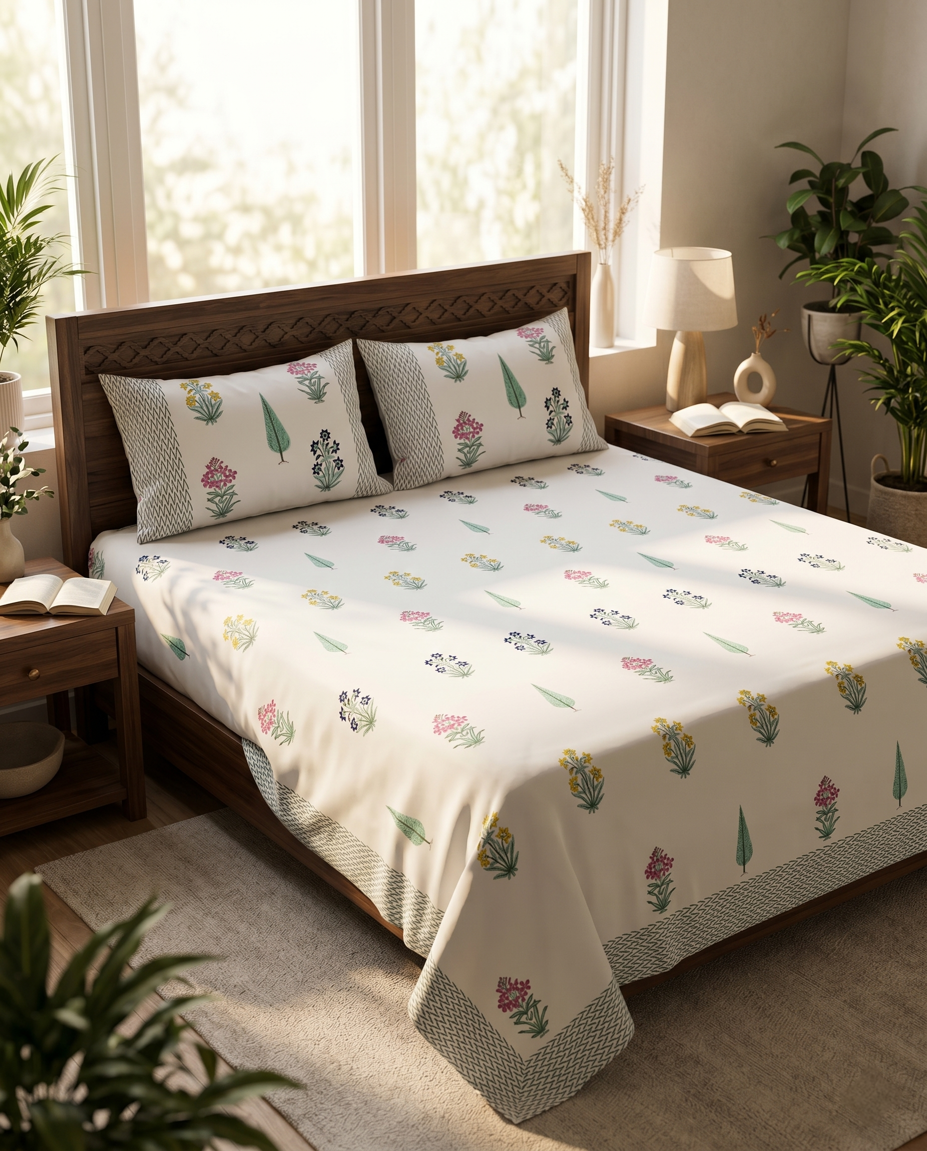 Botanical Meadow Multi Chromatic Garden Premium Cotton Bedsheet
