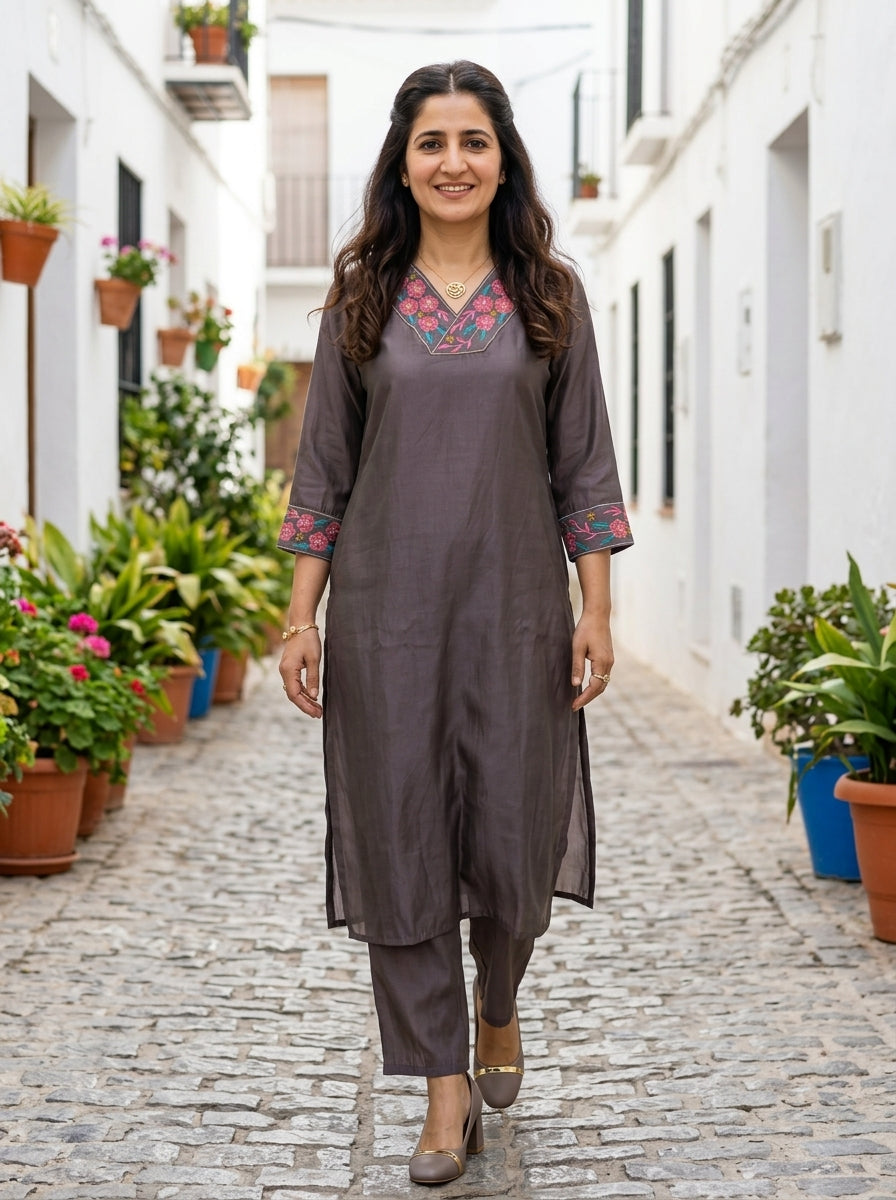 BLOOM VIBE CHARCOAL GREY MUL MUSLIN KP SET