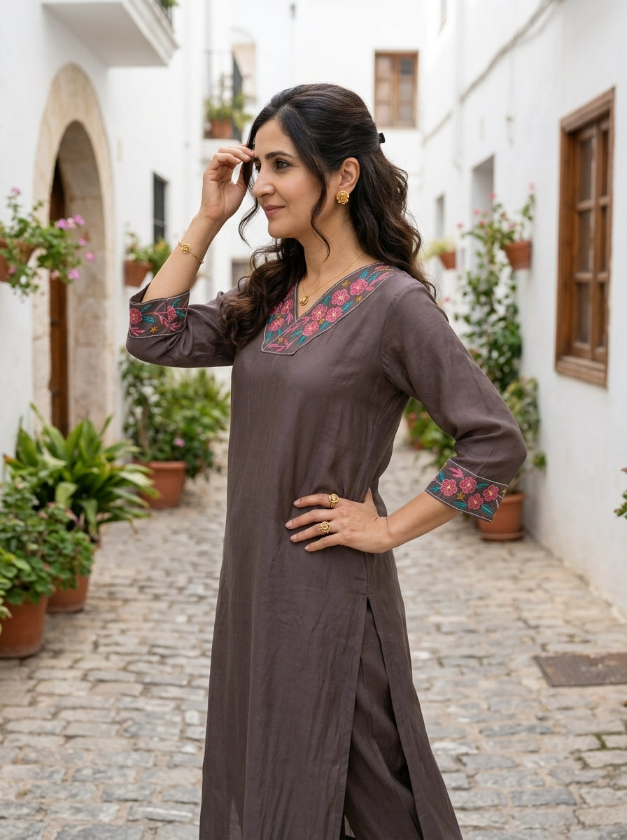 BLOOM VIBE CHARCOAL GREY MUL MUSLIN KP SET